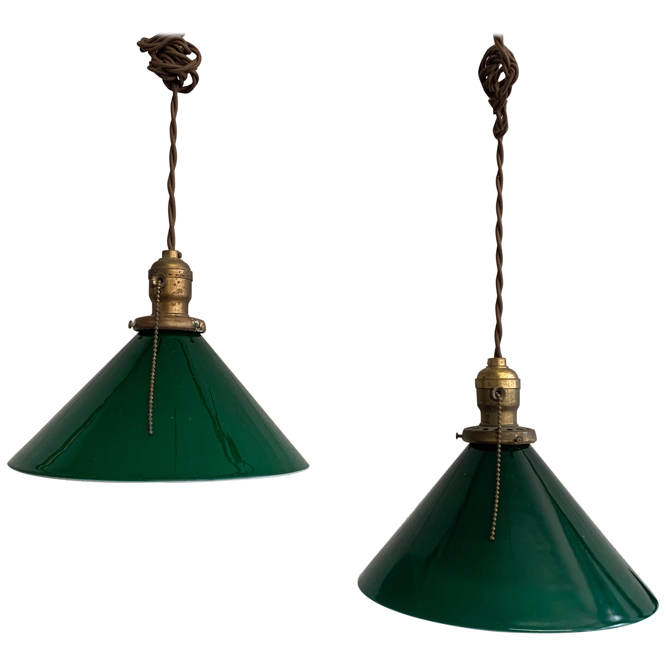 Industrial Green Glass Cone Pendant Lights