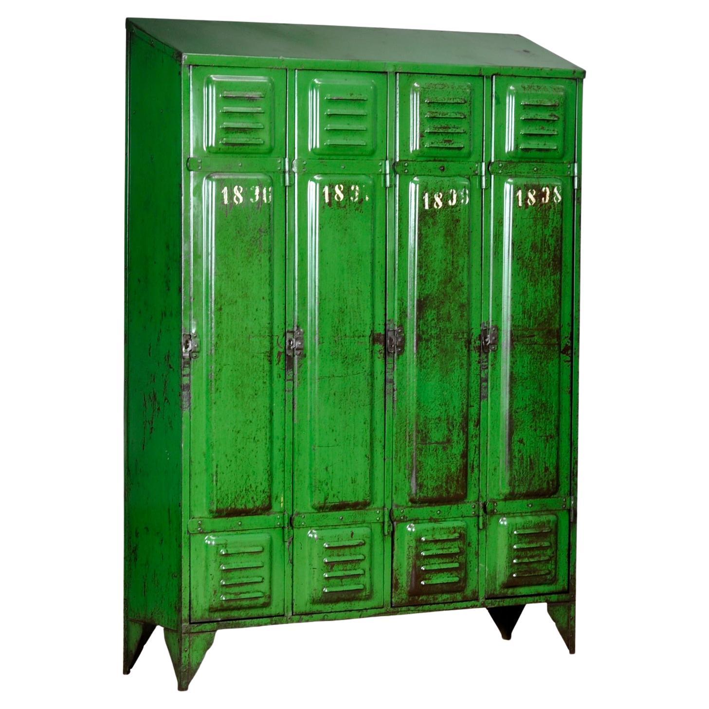 Industrial green locker, 1950s For Sale