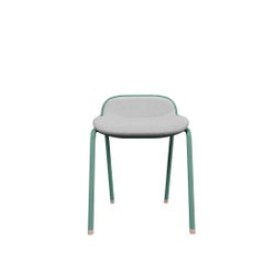 Industrieller Hocker DUV in Seegrün mit cremefarbenem Stoff, handgefertigt von Murmurio