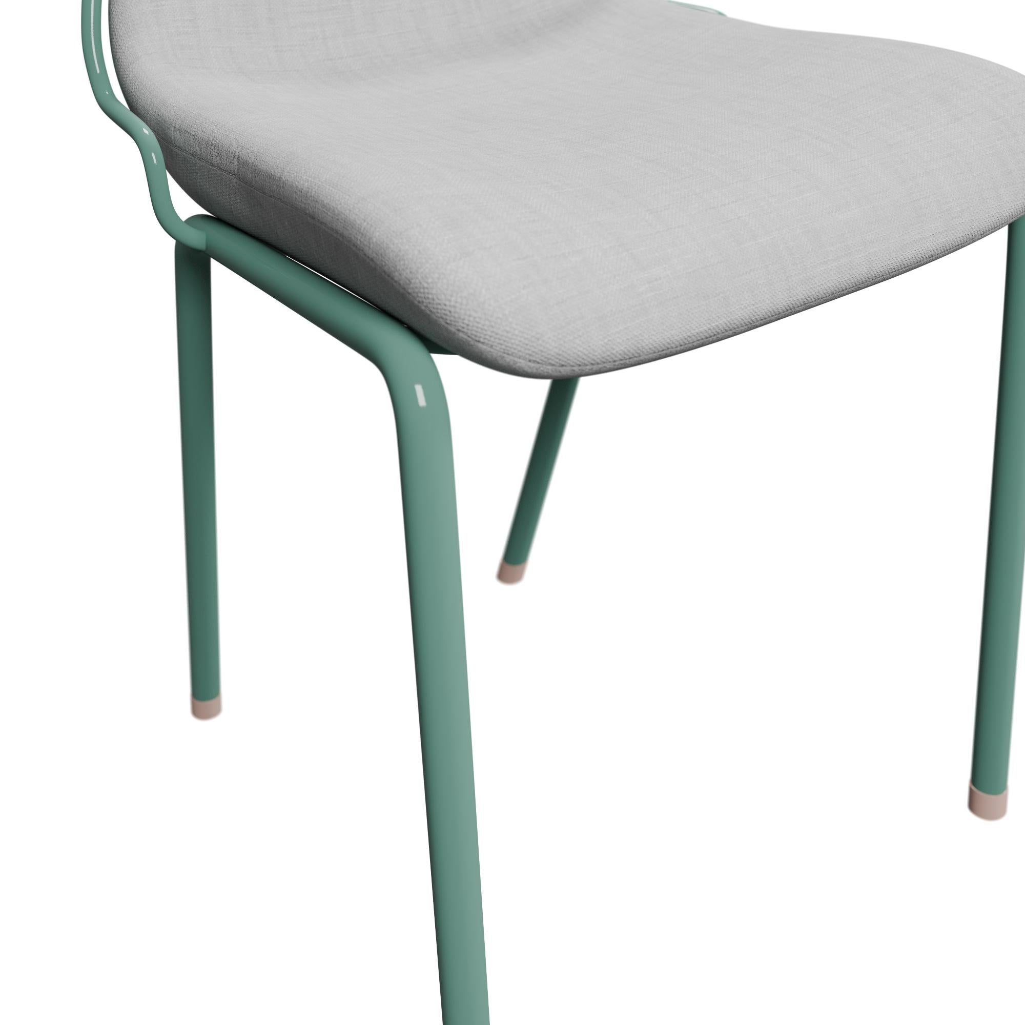 Portoghese Sgabello industriale con finitura verde mare DUV e tessuto crema realizzato a mano da Fabrice in vendita