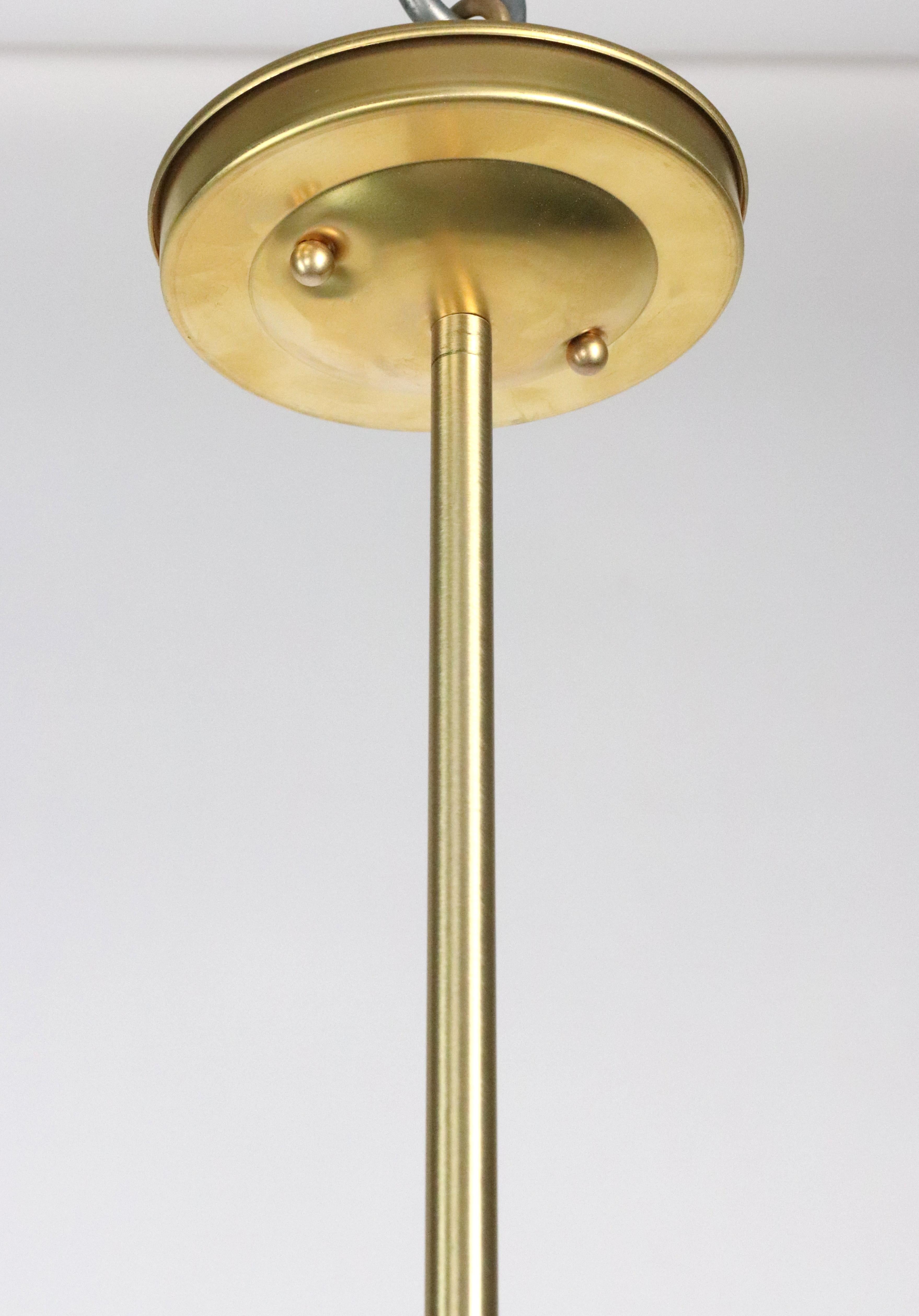Industrial Green Steel Brushed Brass Pole Pendant Light 12 In. Dia. For Sale 1