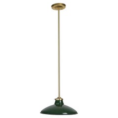 Used Industrial Green Steel Brushed Brass Pole Pendant Light 12 In. Dia.