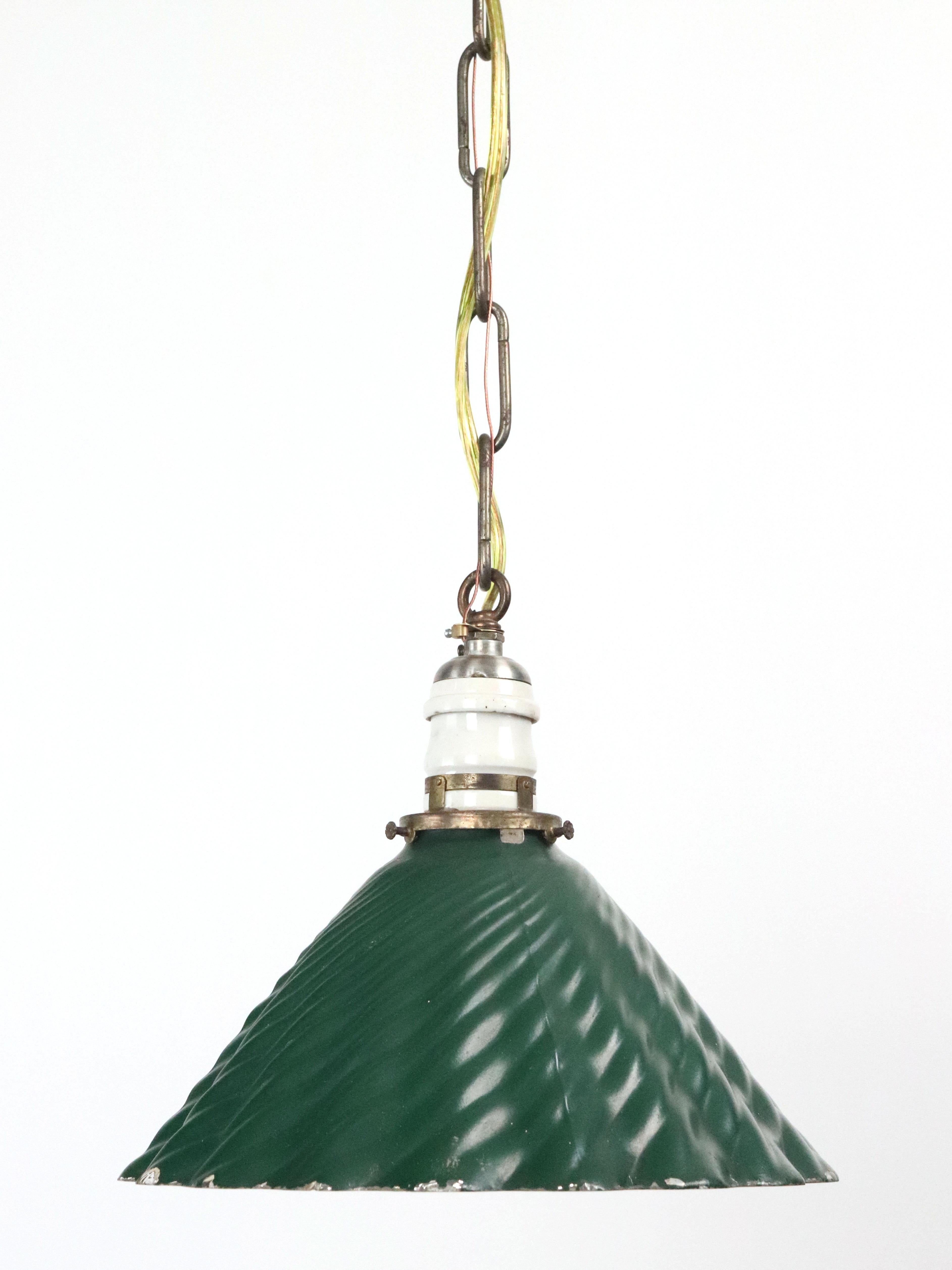 American Industrial Green Wavy X-Ray Mercury Glass Pendant Light 10 in. Dia. For Sale
