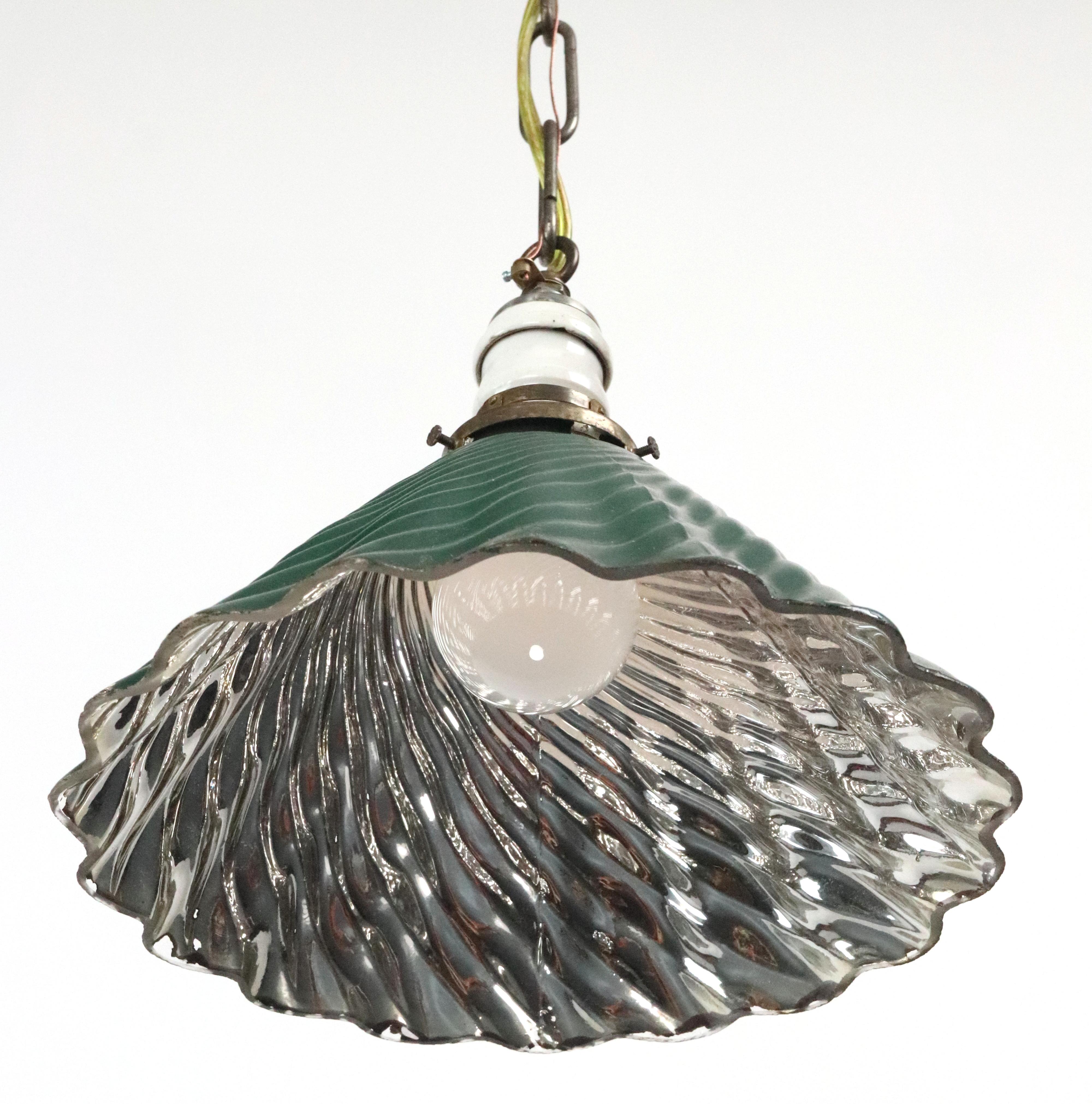 Industrial Green Wavy X-Ray Mercury Glass Pendant Light 10 in. Dia. In Good Condition For Sale In New York, NY