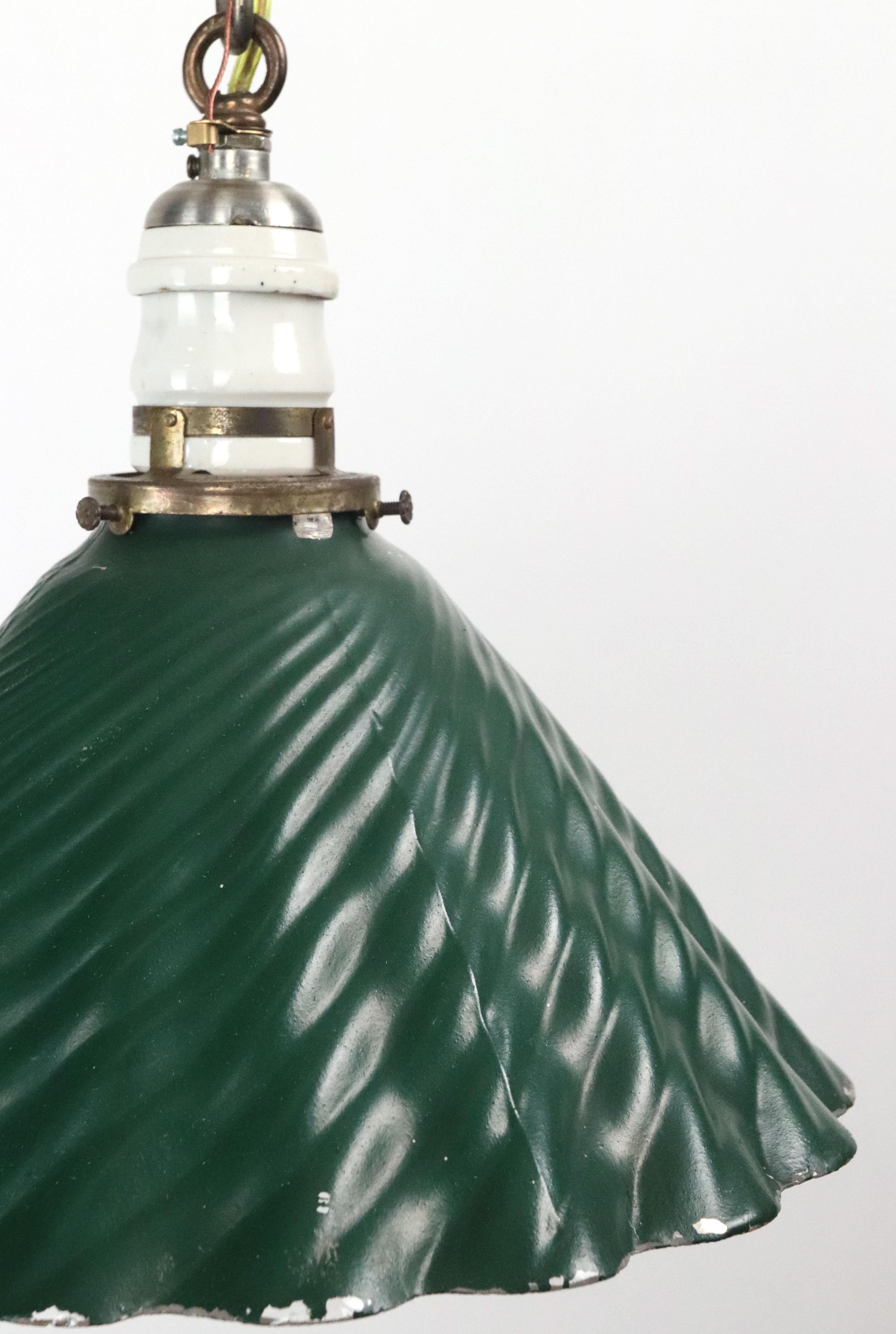 Steel Industrial Green Wavy X-Ray Mercury Glass Pendant Light 10 in. Dia. For Sale