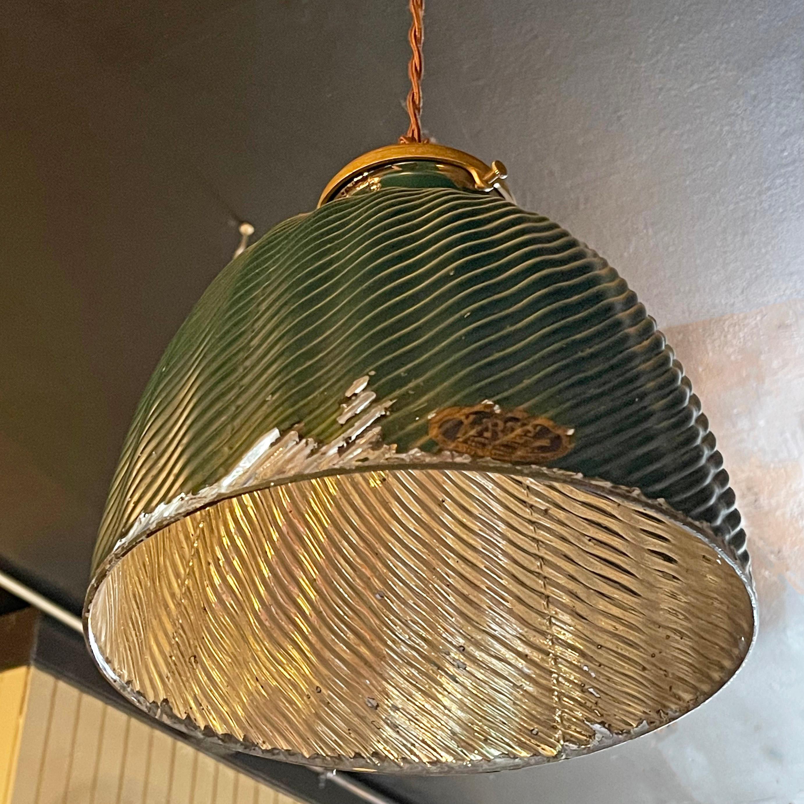 Brass Industrial Green X-Ray Mercury Glass Pendant Light For Sale