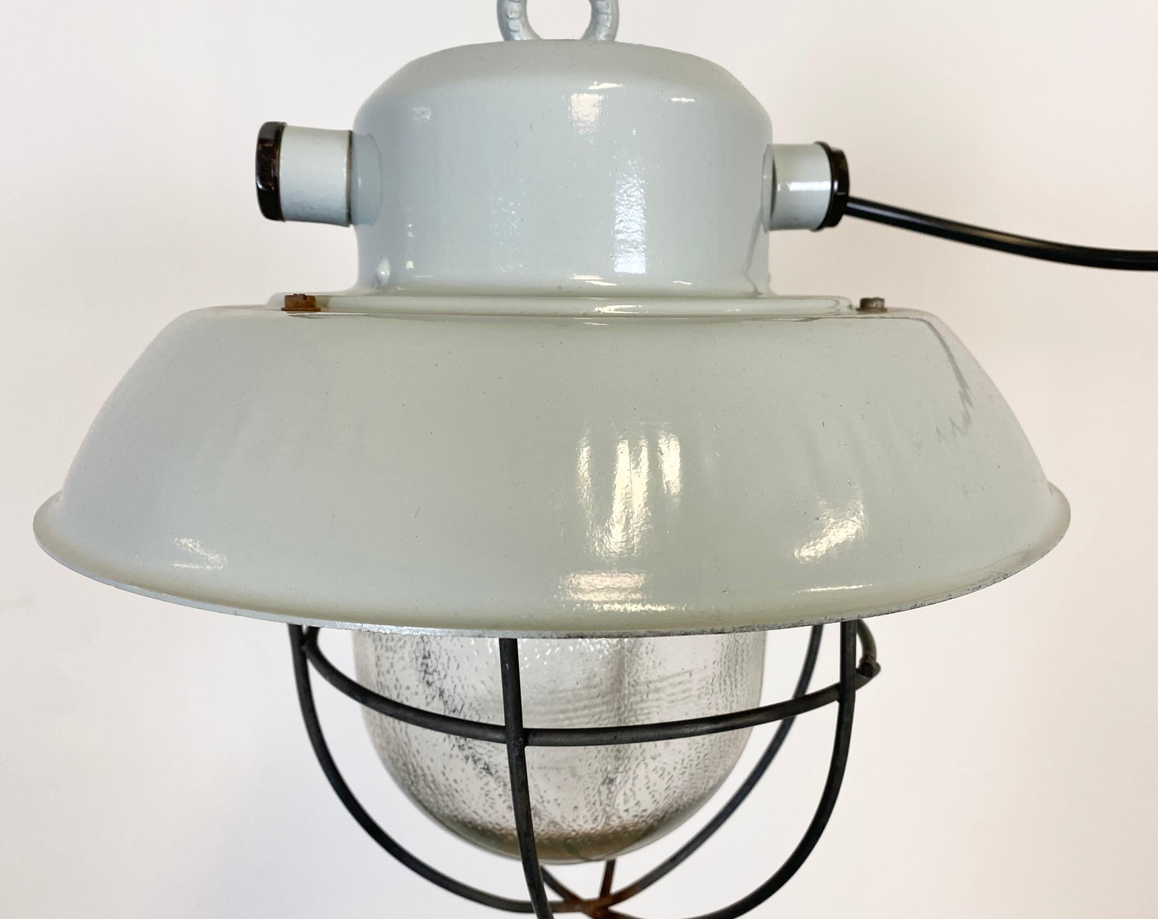 Industrial Grey Aluminum Hanging Light, 1960s In Good Condition In Kojetice, CZ