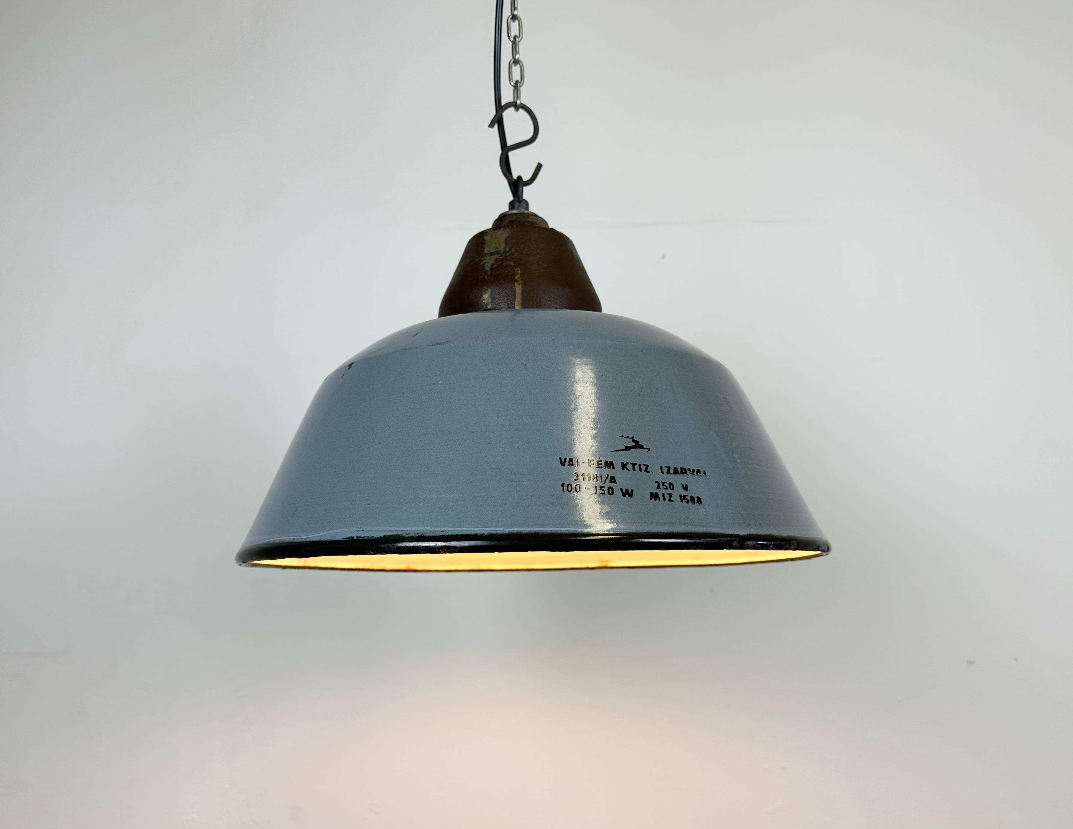Industrial Grey Enamel and Cast Iron Pendant Light, 1960s 5