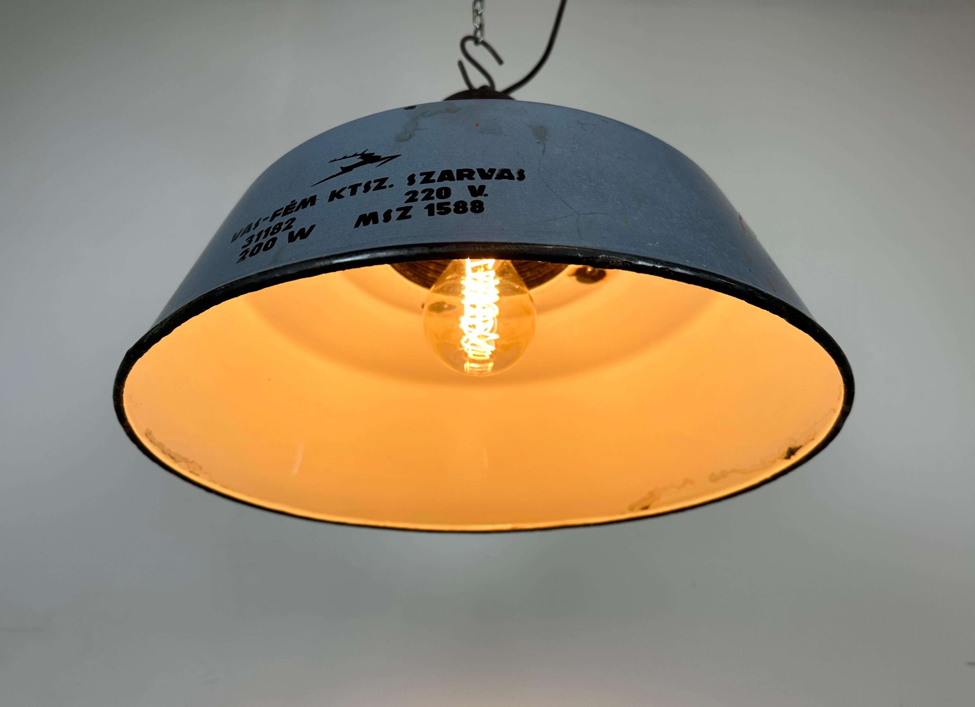 Industrial Grey Enamel and Cast Iron Pendant Light, 1960s For Sale 6