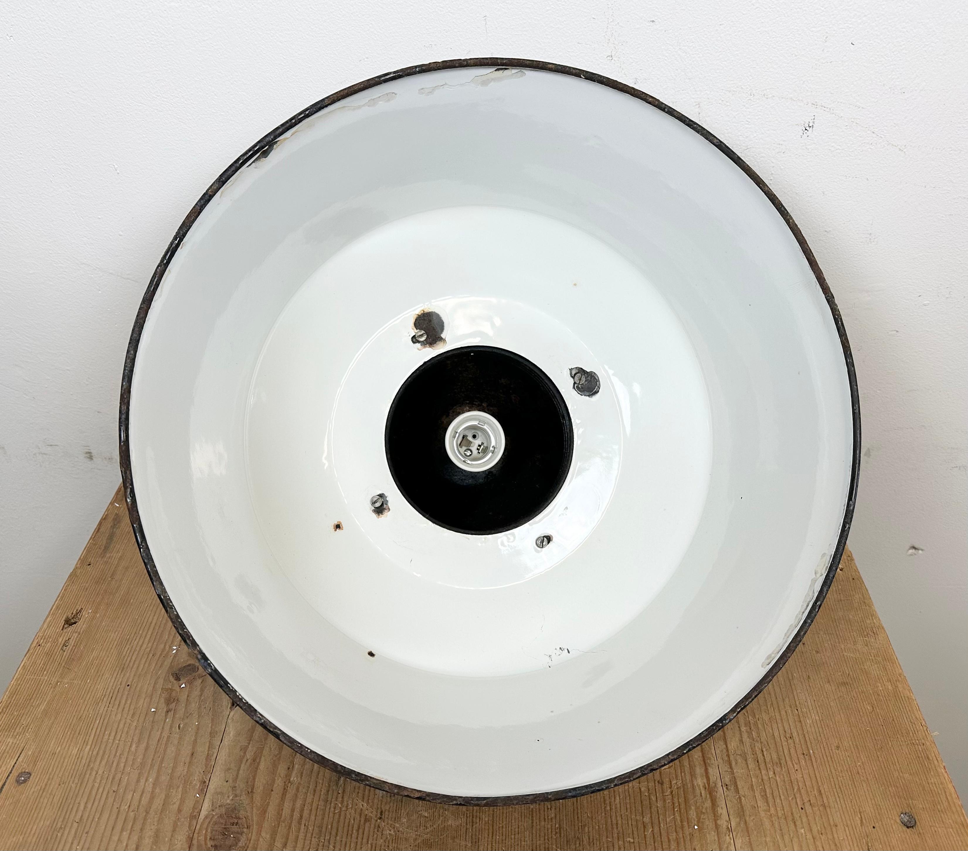 Industrial Grey Enamel and Cast Iron Pendant Light, 1960s For Sale 11