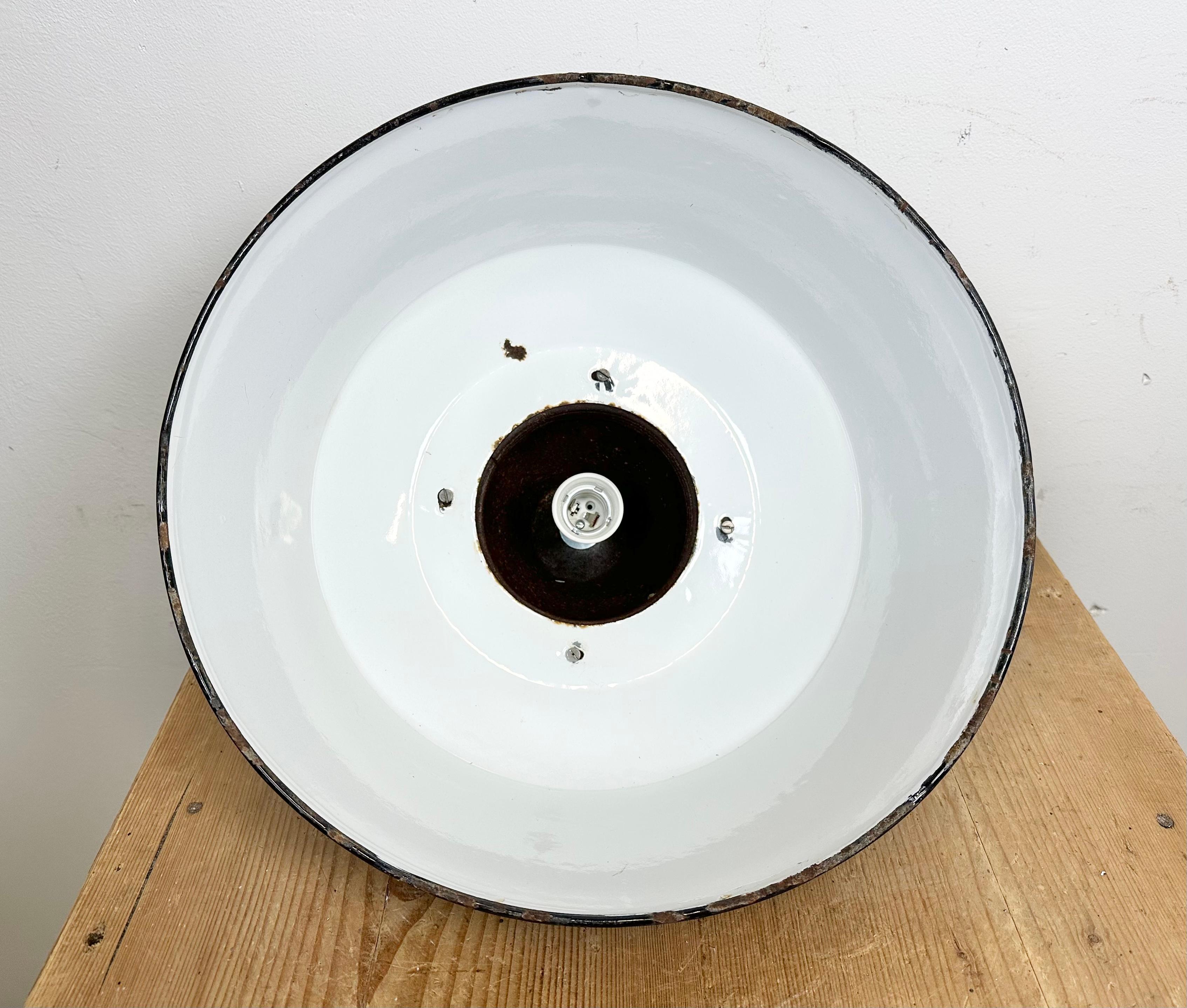 Industrial Grey Enamel and Cast Iron Pendant Light, 1960s For Sale 12