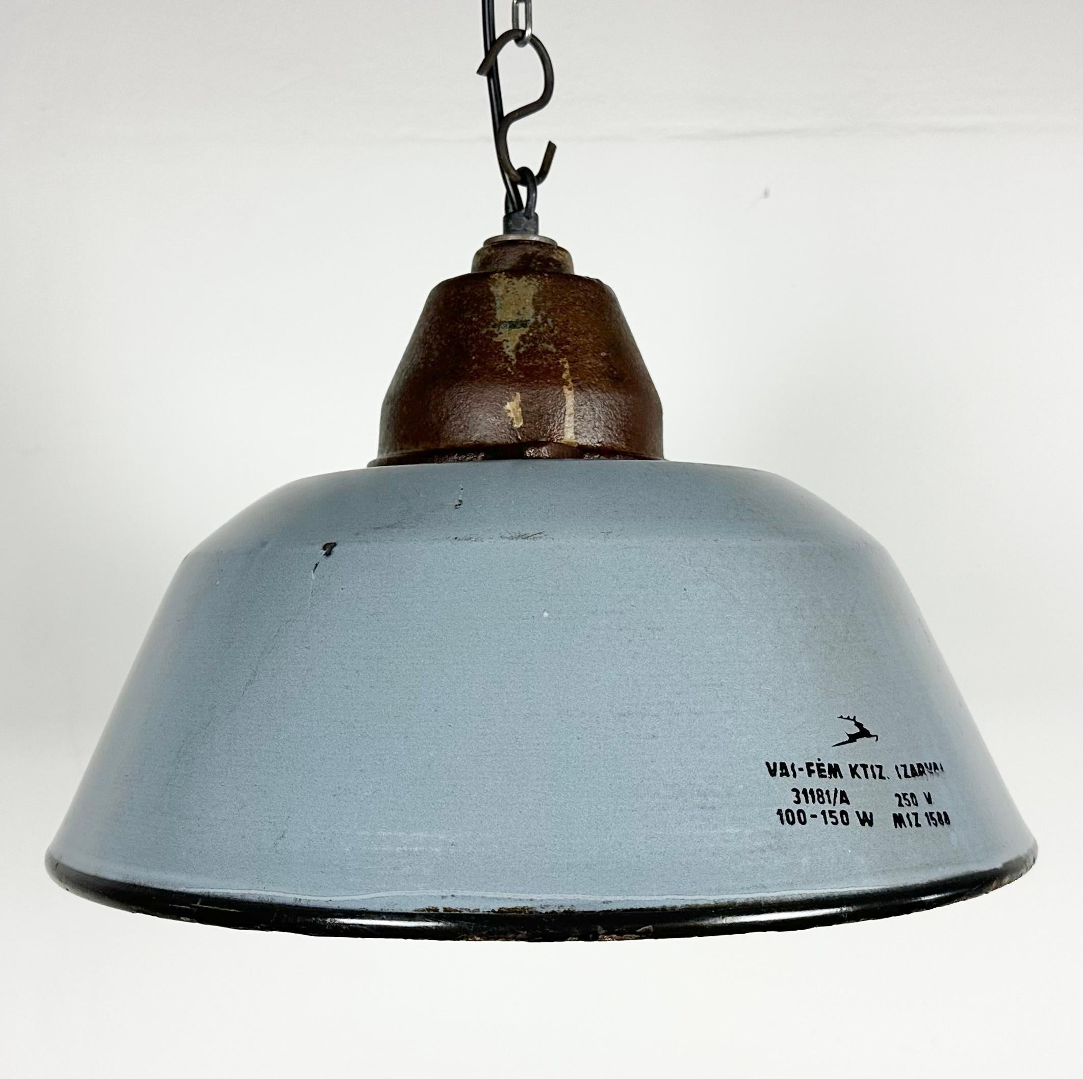 Hungarian Industrial Grey Enamel and Cast Iron Pendant Light, 1960s