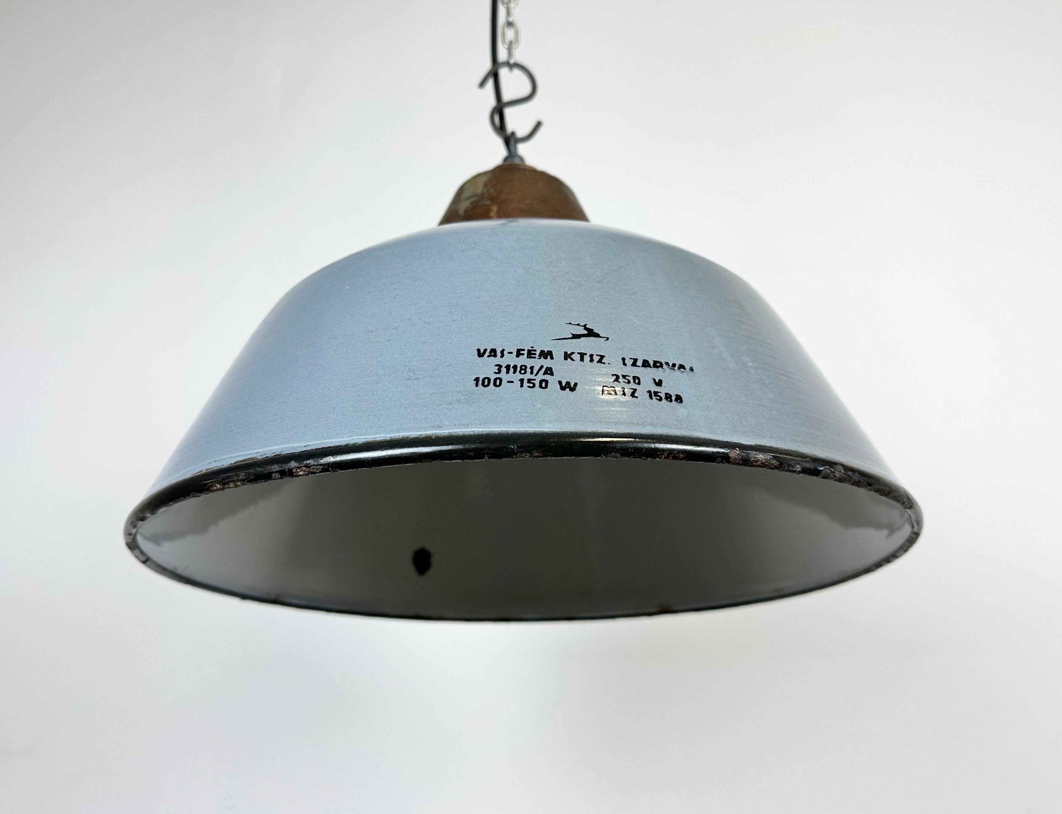 Industrial Grey Enamel and Cast Iron Pendant Light, 1960s 4