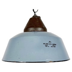 Vintage Industrial Grey Enamel and Cast Iron Pendant Light, 1960s