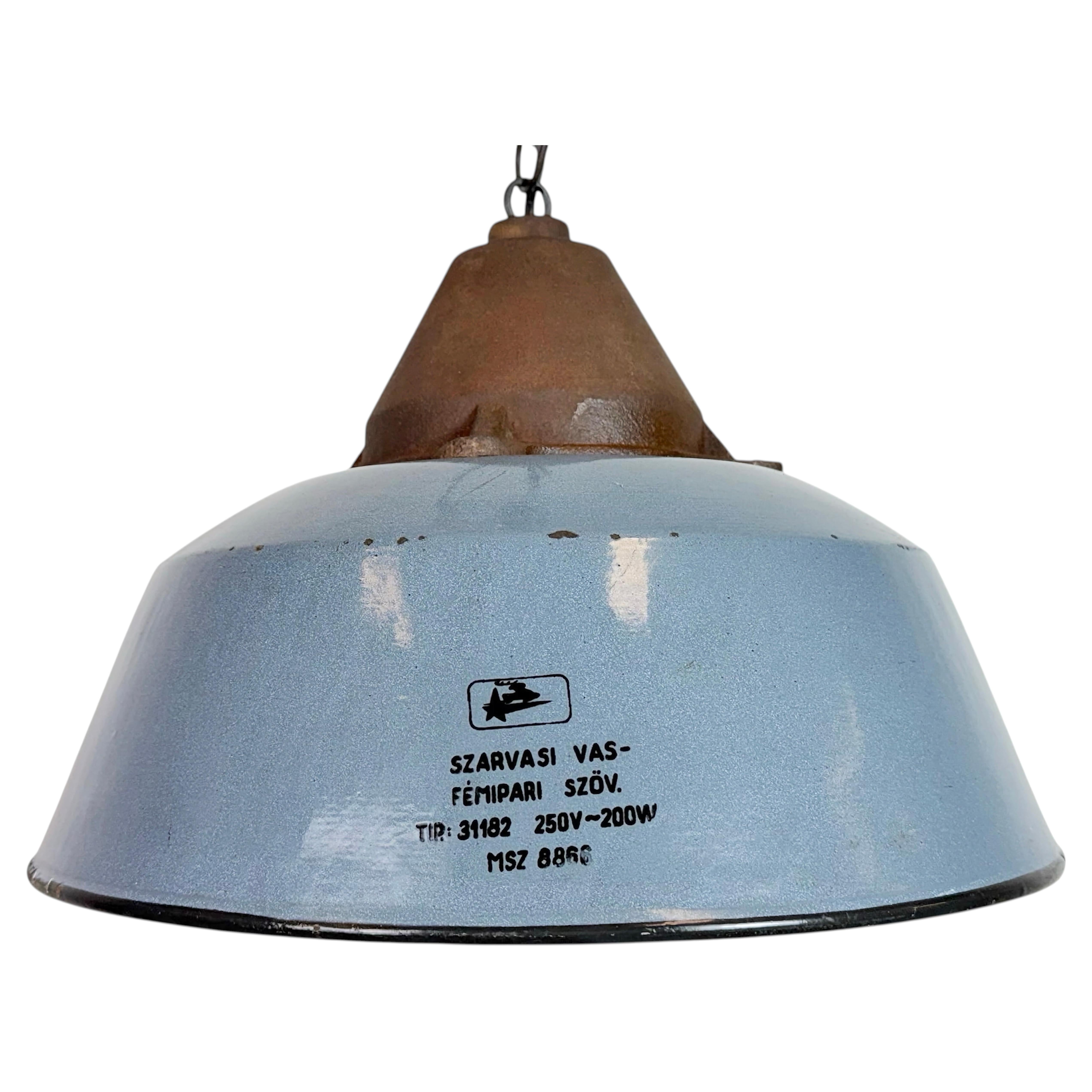 Industrial Grey Enamel and Cast Iron Pendant Light, 1960s