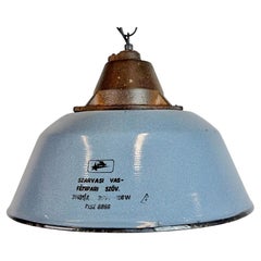 Industrial Grey Enamel and Cast Iron Pendant Light, 1960s