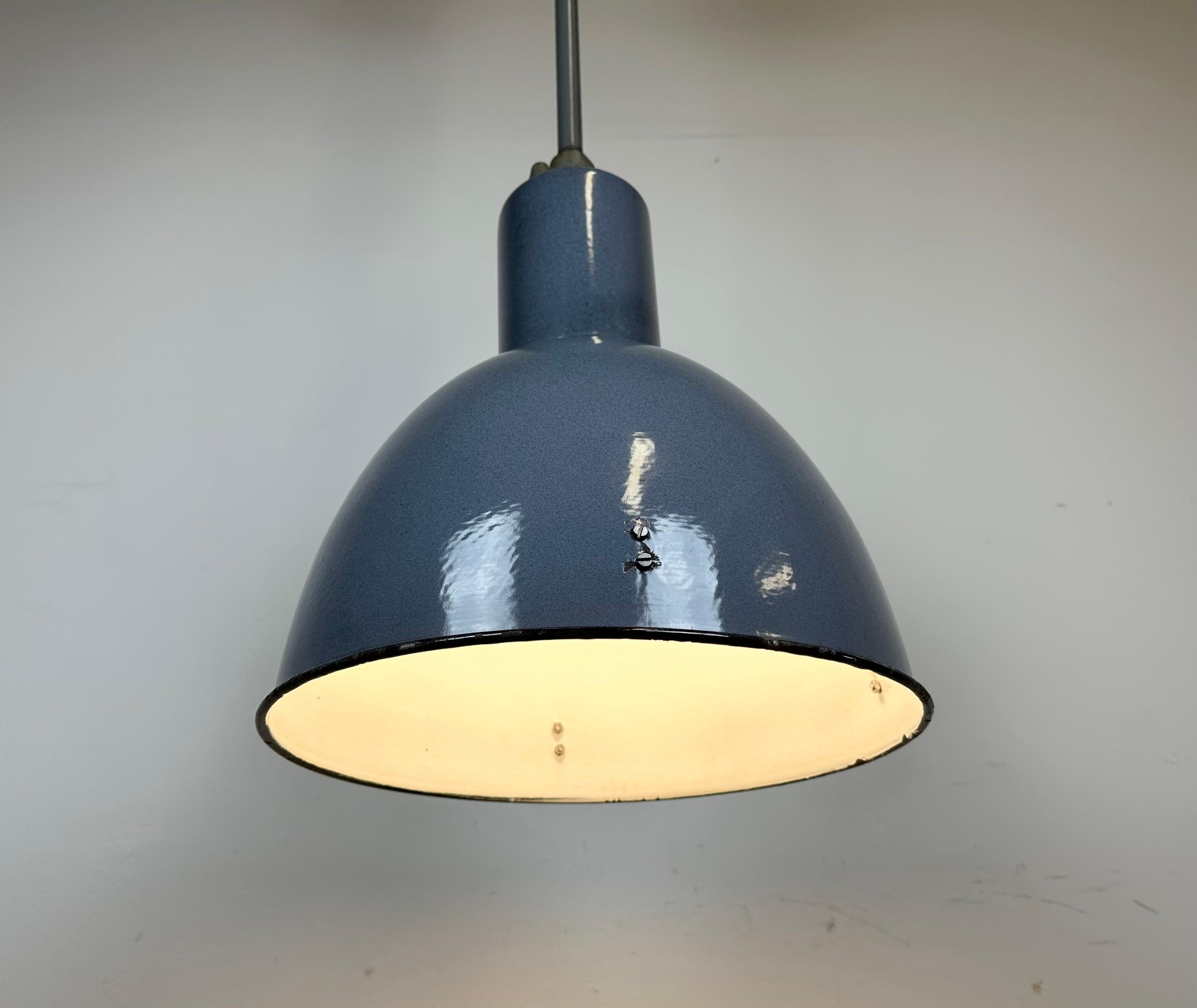 Industrial Grey Enamel Ceiling Lamp from Elektrosvit, 1950s For Sale 4