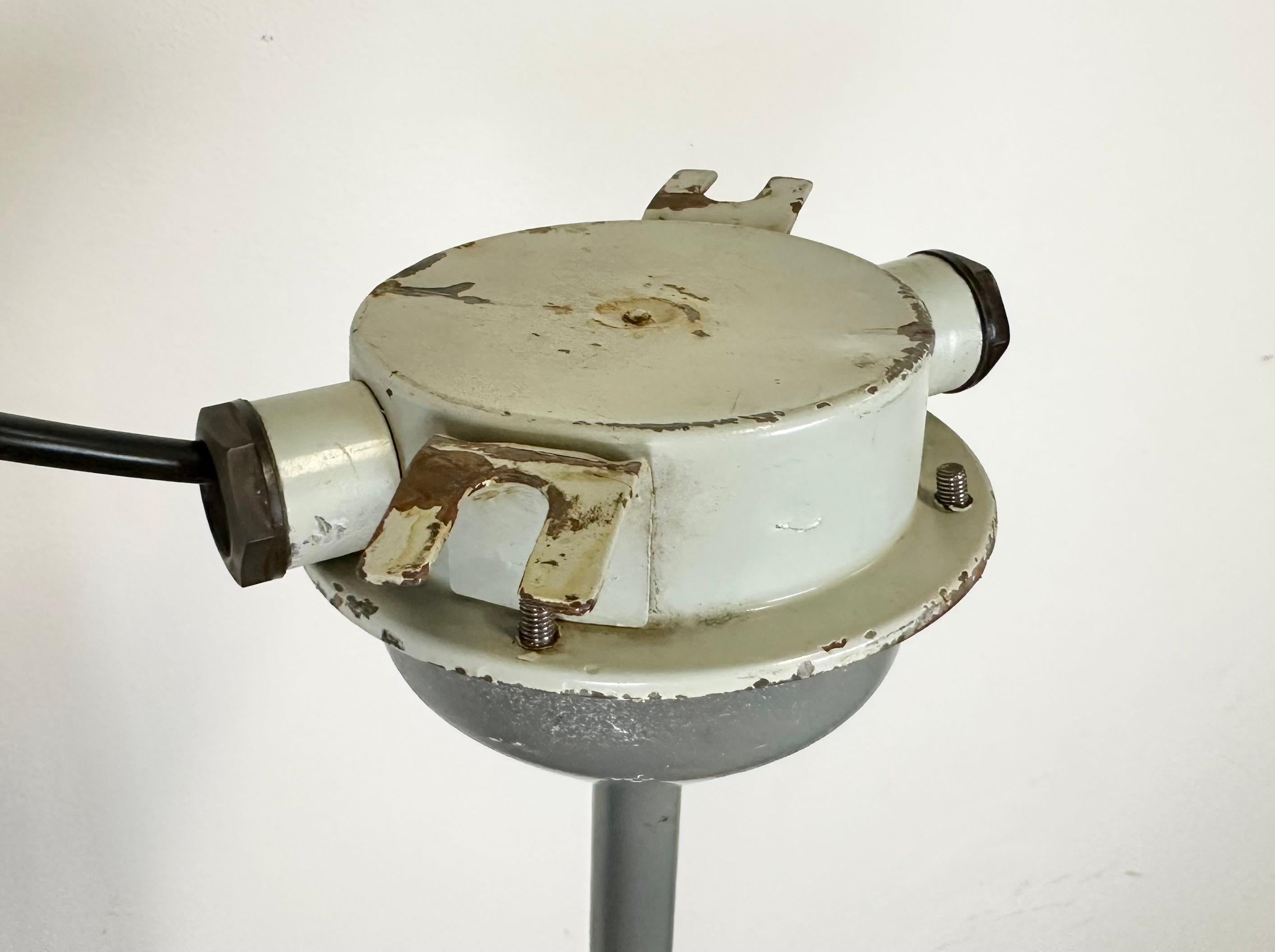 Industrial Grey Enamel Ceiling Lamp from Elektrosvit, 1950s For Sale 1