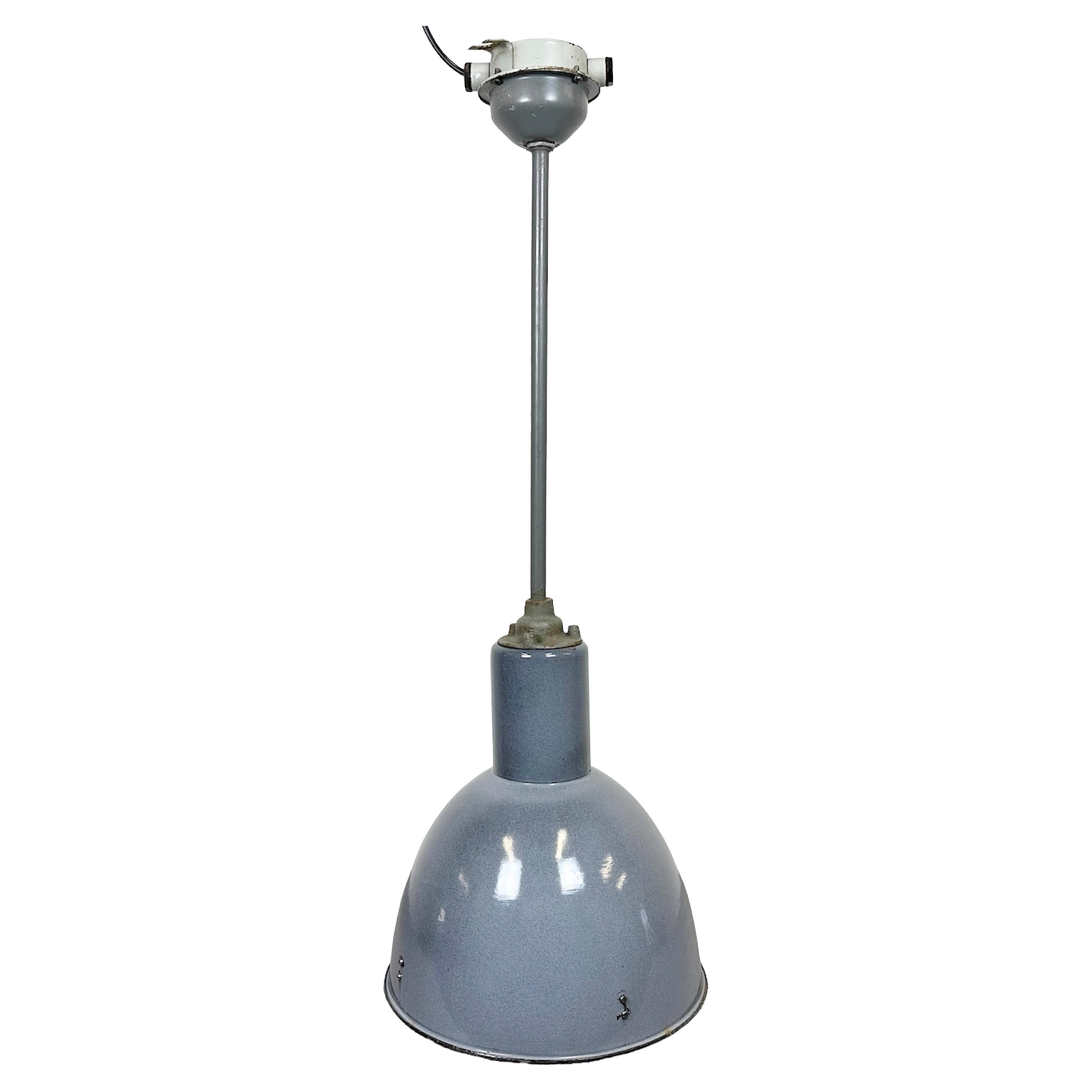 Industrial Grey Enamel Ceiling Lamp from Elektrosvit, 1950s For Sale