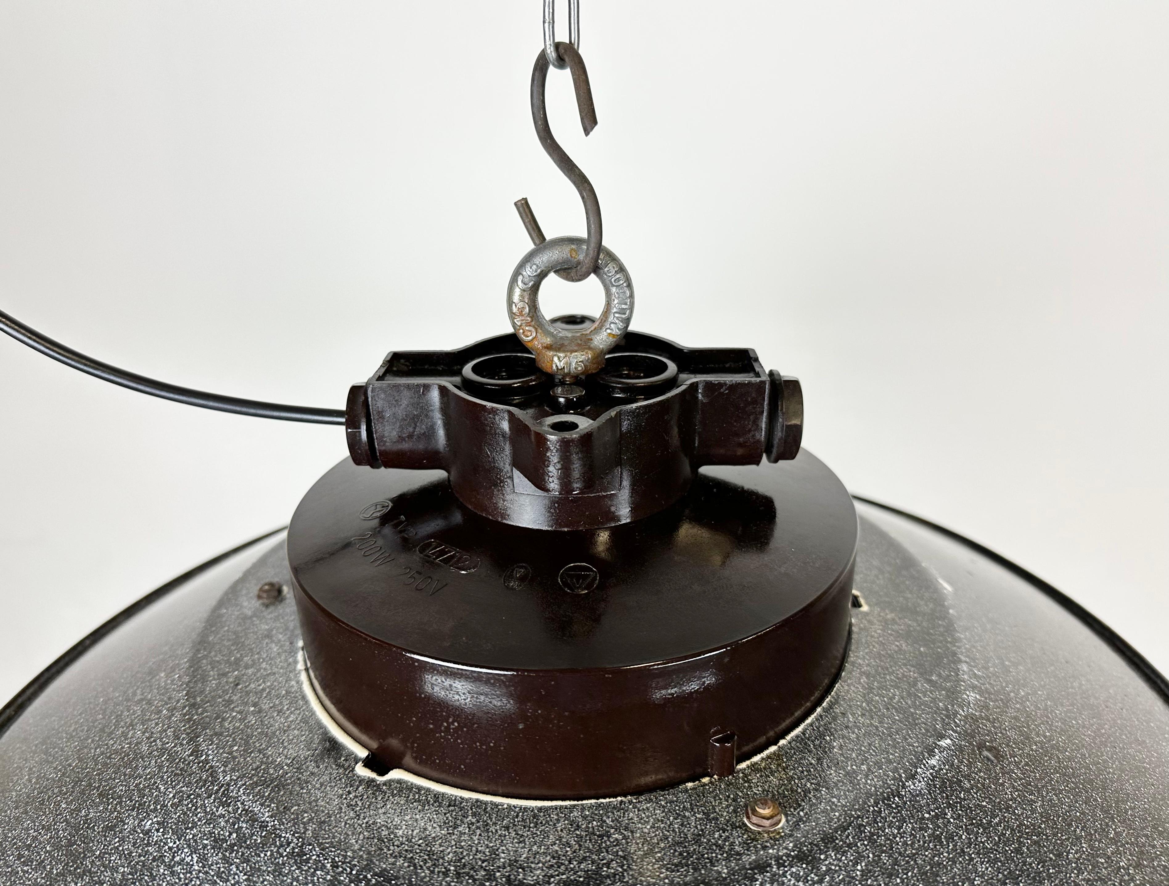 Industrial Grey Enamel Factory Hanging Cage Lamp, 1960s For Sale 3