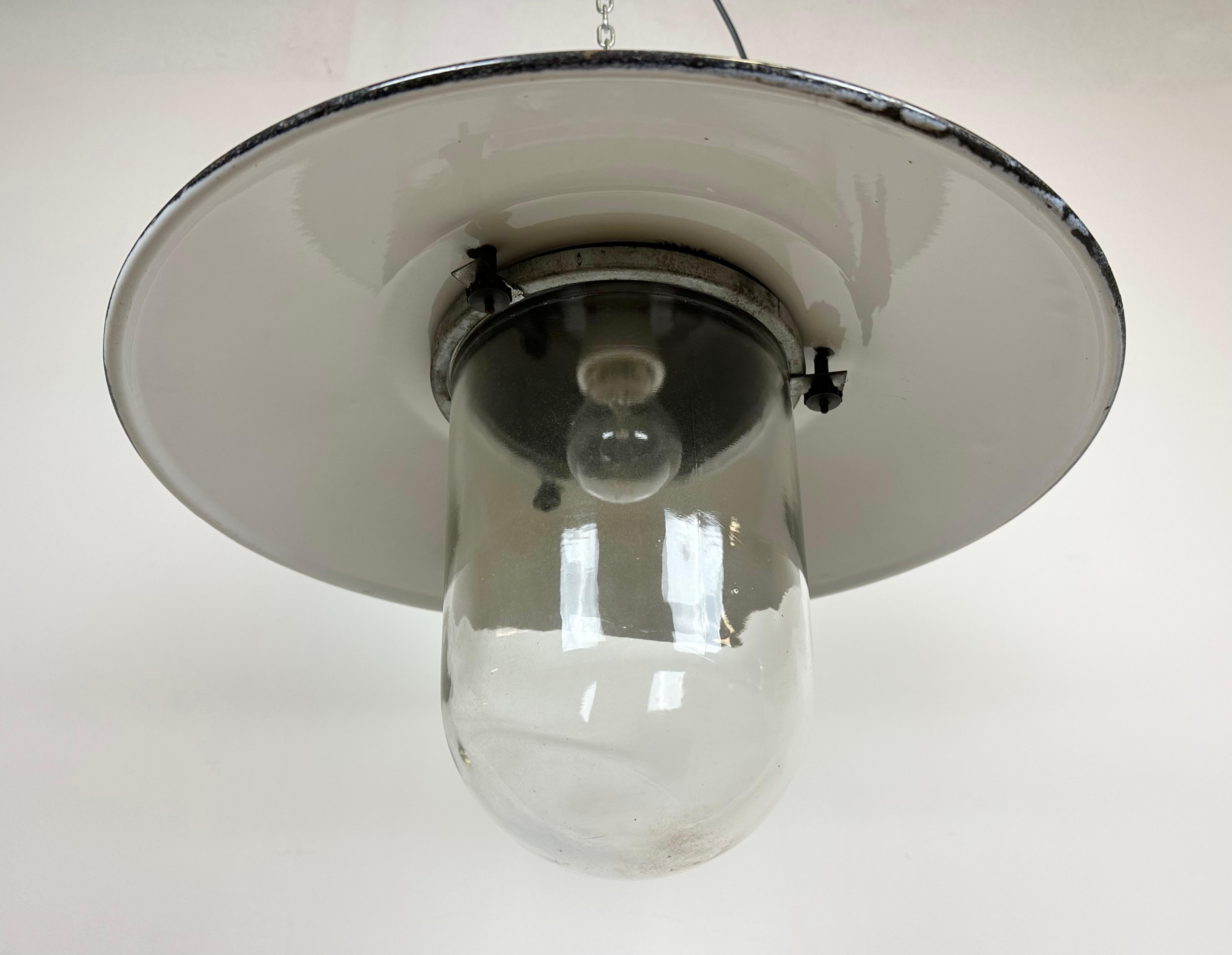 Industrial Grey Enamel Factory Hanging Lamp, 1960s For Sale 1