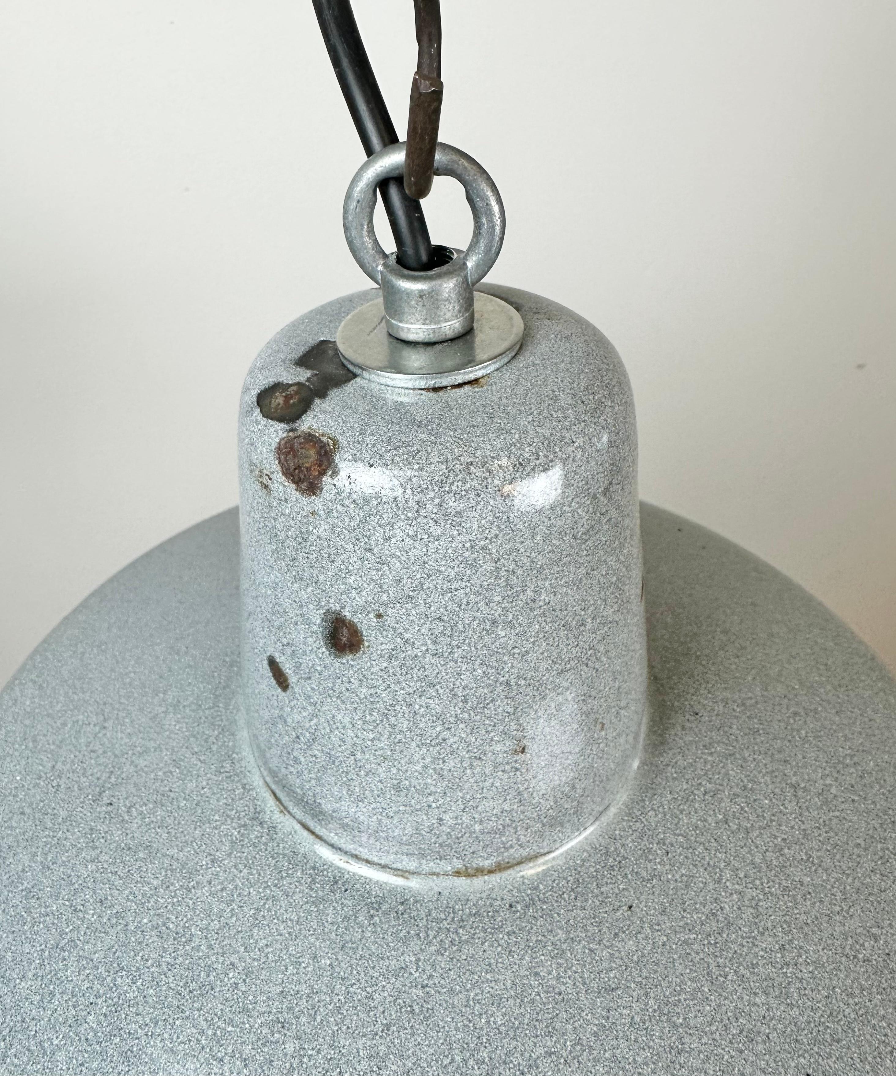 Industrial Grey Enamel Factory Lamp, 1960s For Sale 1