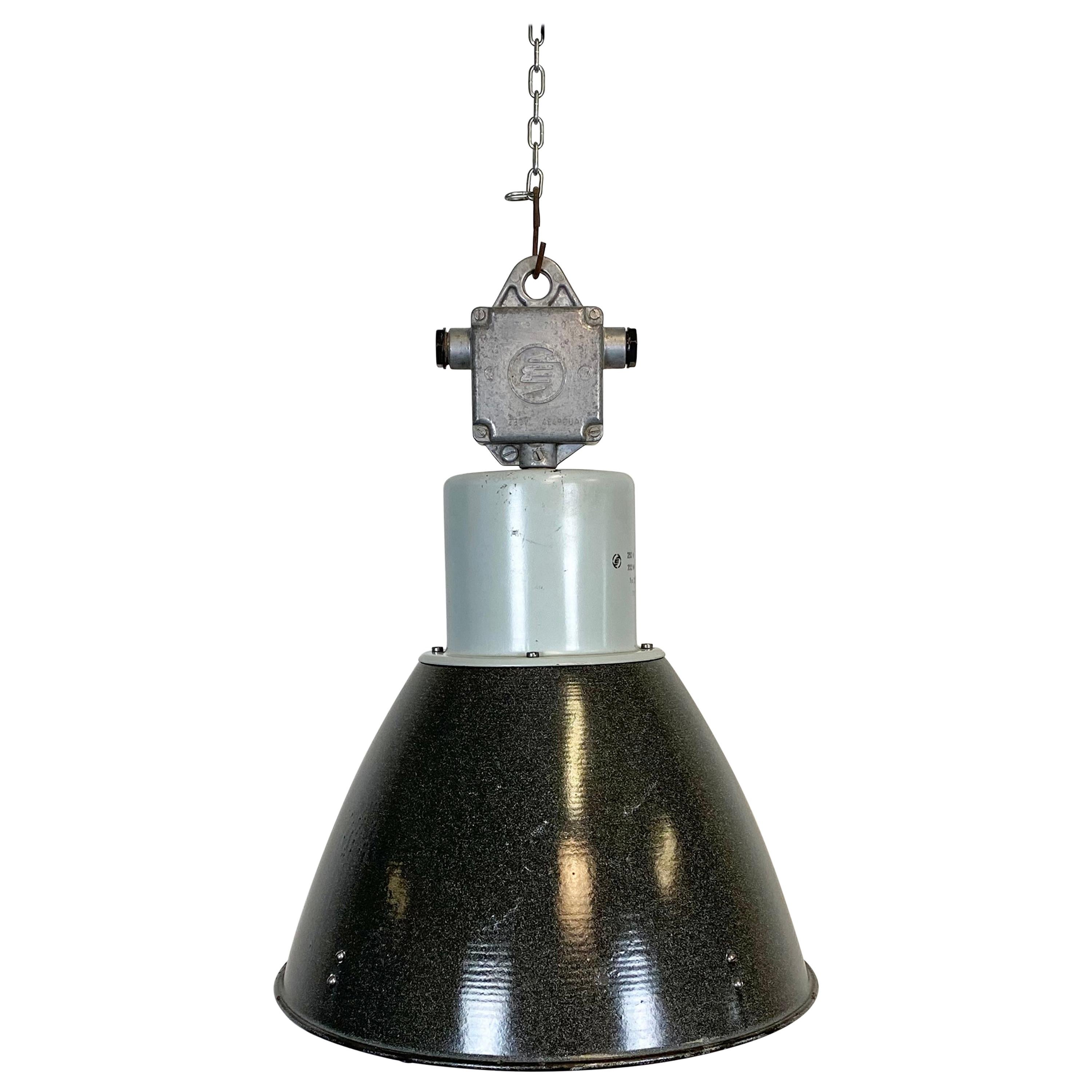 Industrielle graue Emaille-Fabriklampe aus der Industrie, 1960er Jahre