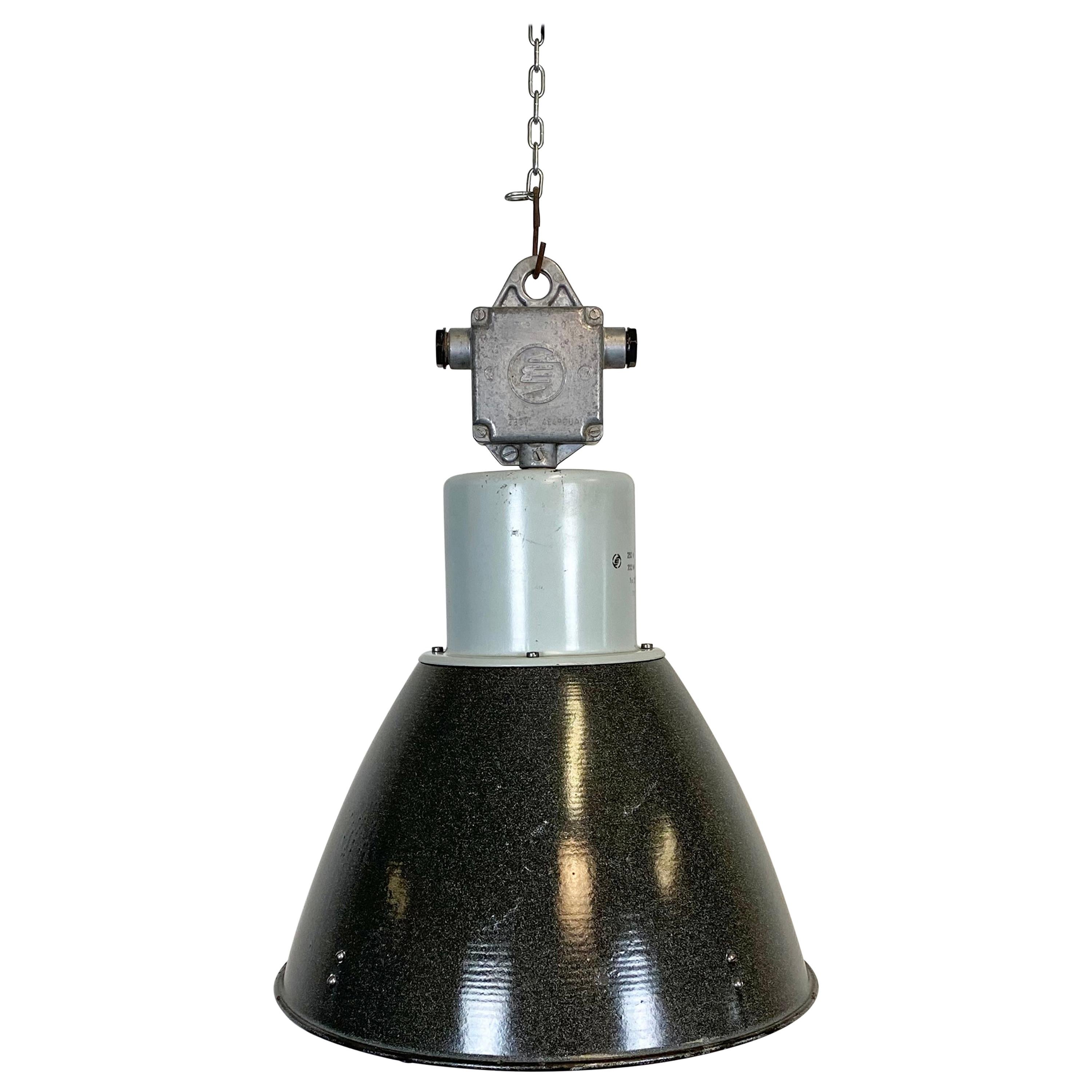 Lampe d'usine industrielle en émail gris, années 1960