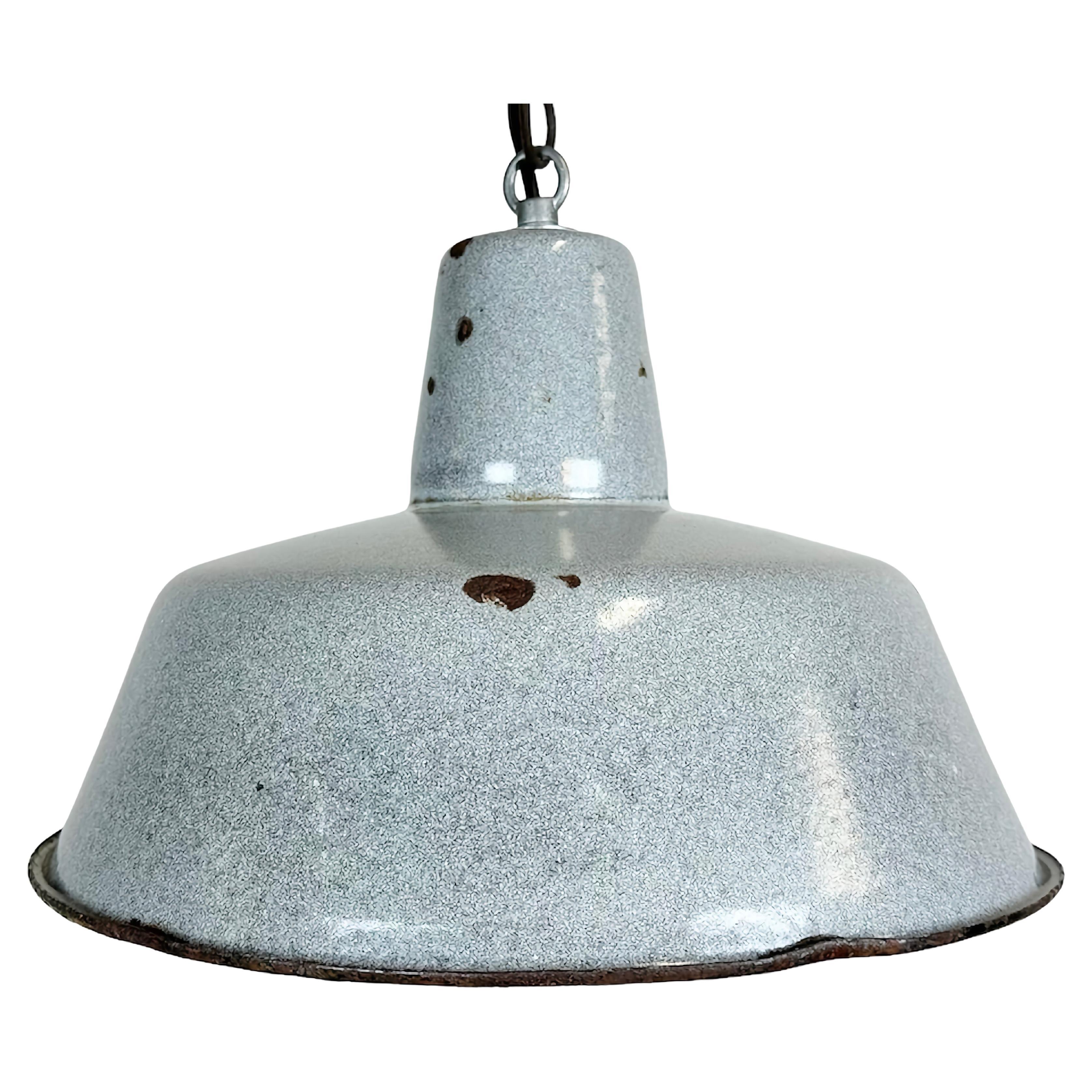 Industrial Grey Enamel Factory Lamp, 1960s For Sale