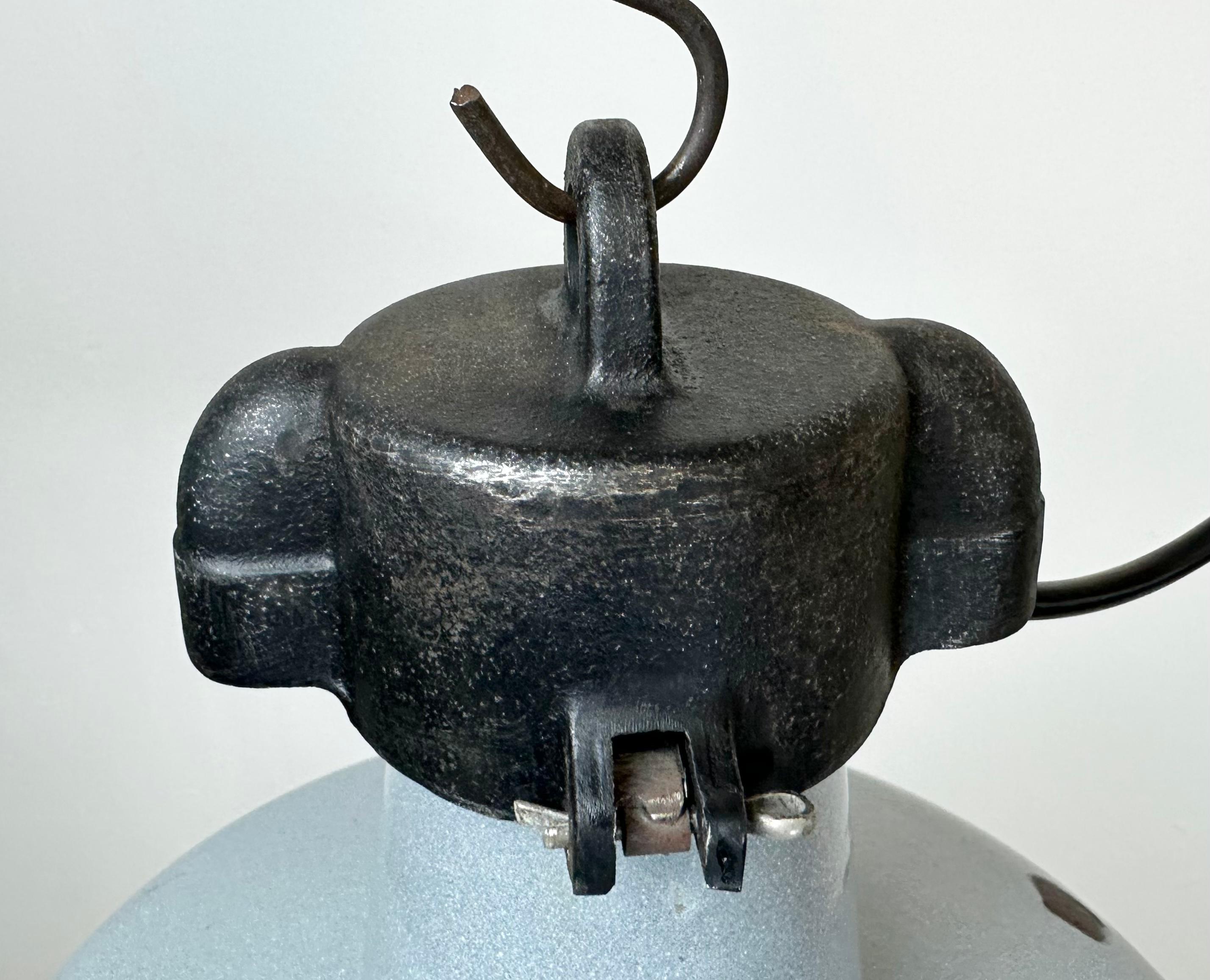 20th Century Industrial Grey Enamel Factory Lamp with Cast Iron Top, 1960s For Sale