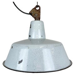 Lampe d'usine industrielle en émail gris avec plateau en fonte, années 1960