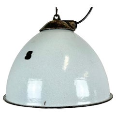 Industrielle graue Emaille-Fabrik-Lampe mit Gusseisenplatte, 1960er Jahre