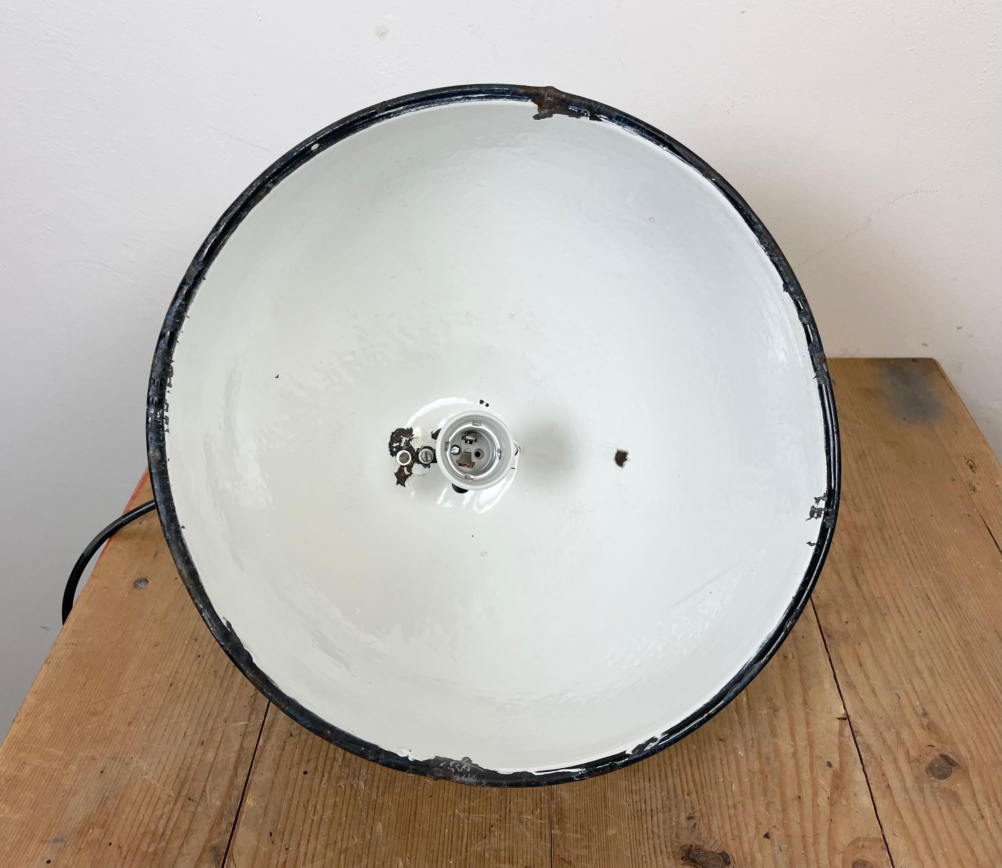 Industrial Grey Enamel Factory Lamp with Cast Iron Top from Zaos, 1960s For Sale 9