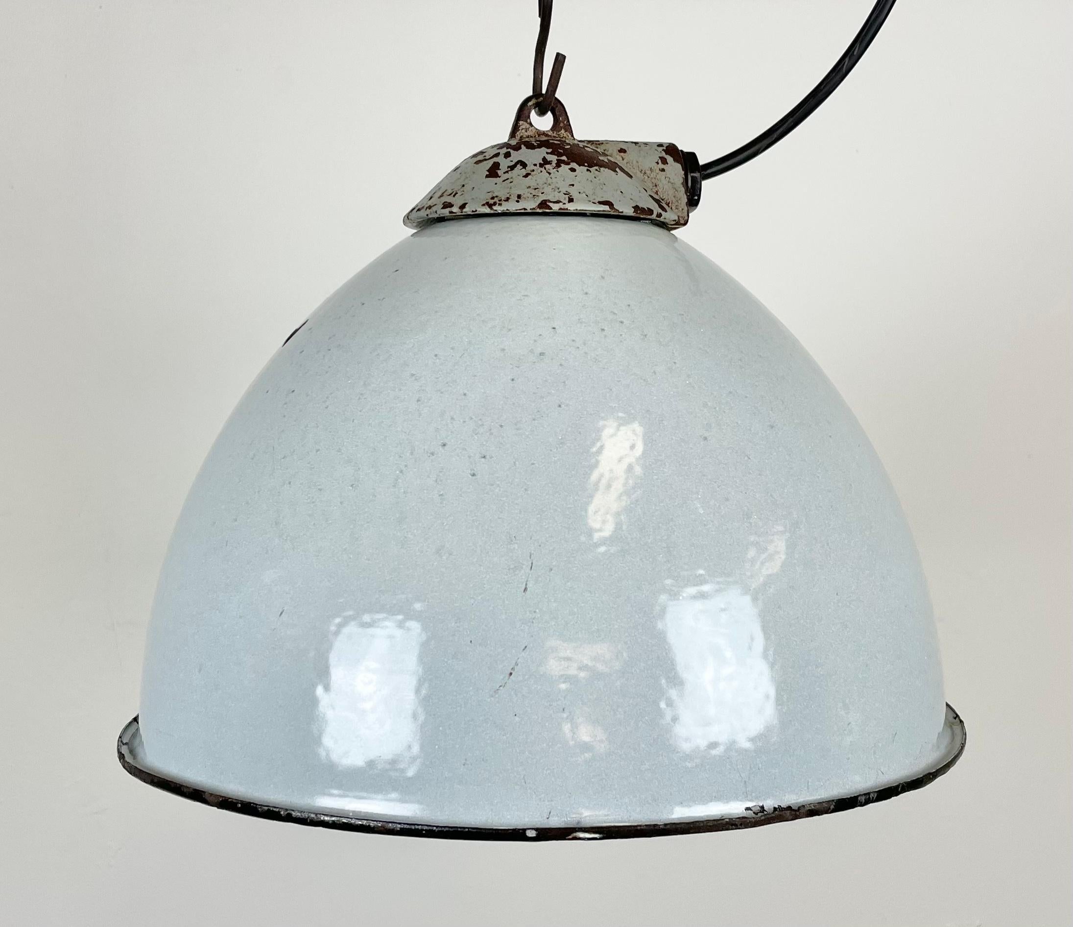 Polish Industrial Grey Enamel Factory Lamp with Cast Iron Top from Zaos, 1960s For Sale