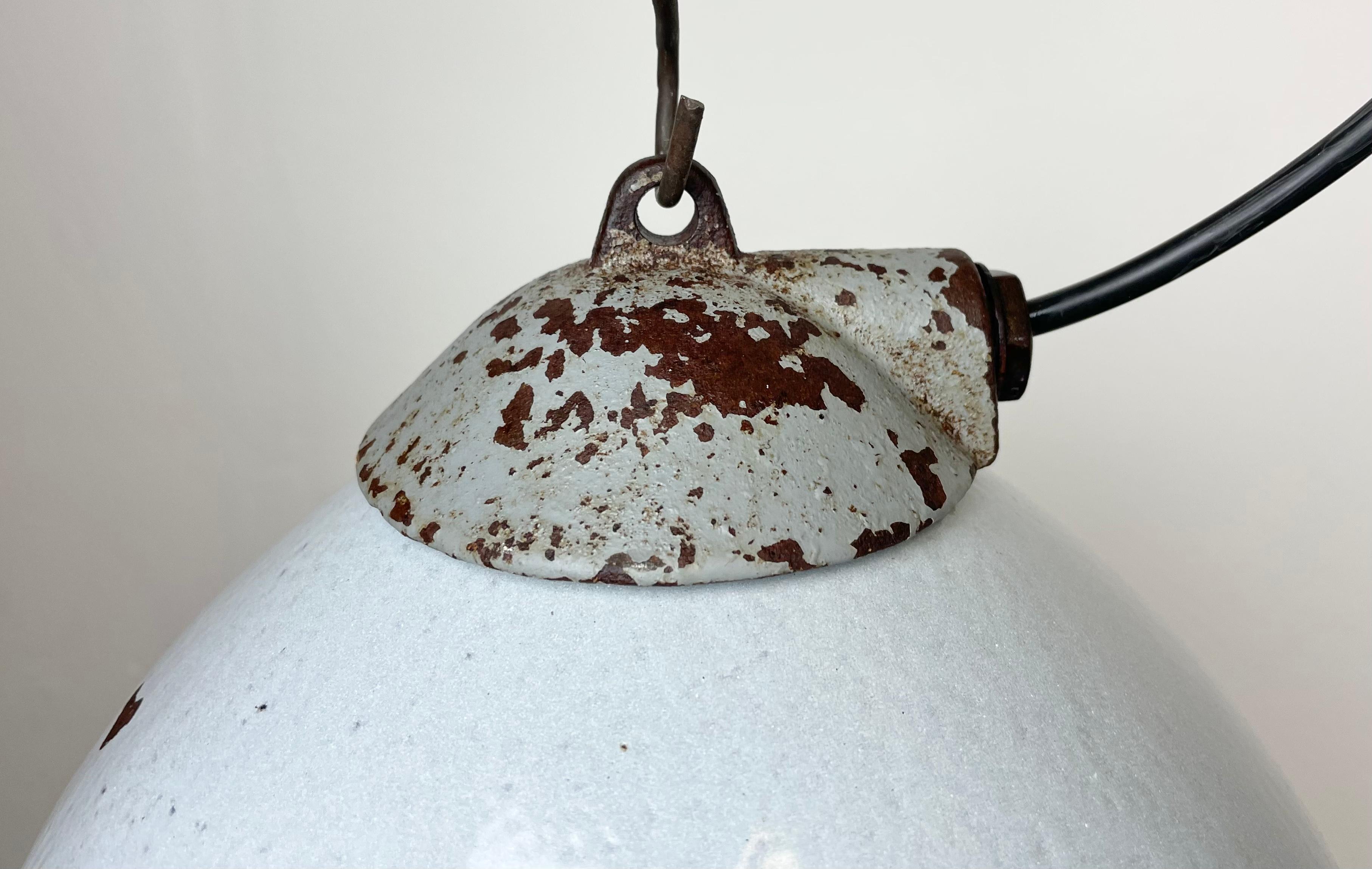 Industrial Grey Enamel Factory Lamp with Cast Iron Top from Zaos, 1960s In Good Condition For Sale In Kojetice, CZ