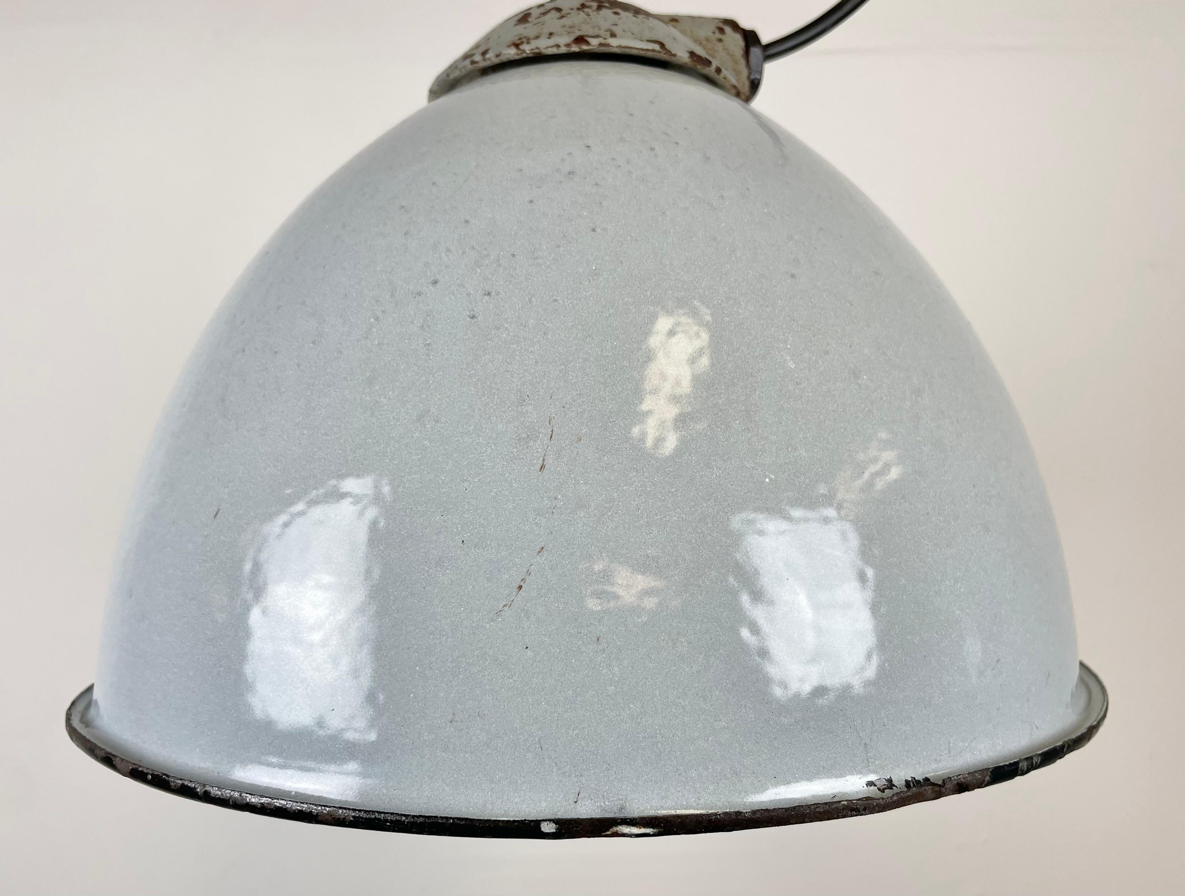 20th Century Industrial Grey Enamel Factory Lamp with Cast Iron Top from Zaos, 1960s For Sale
