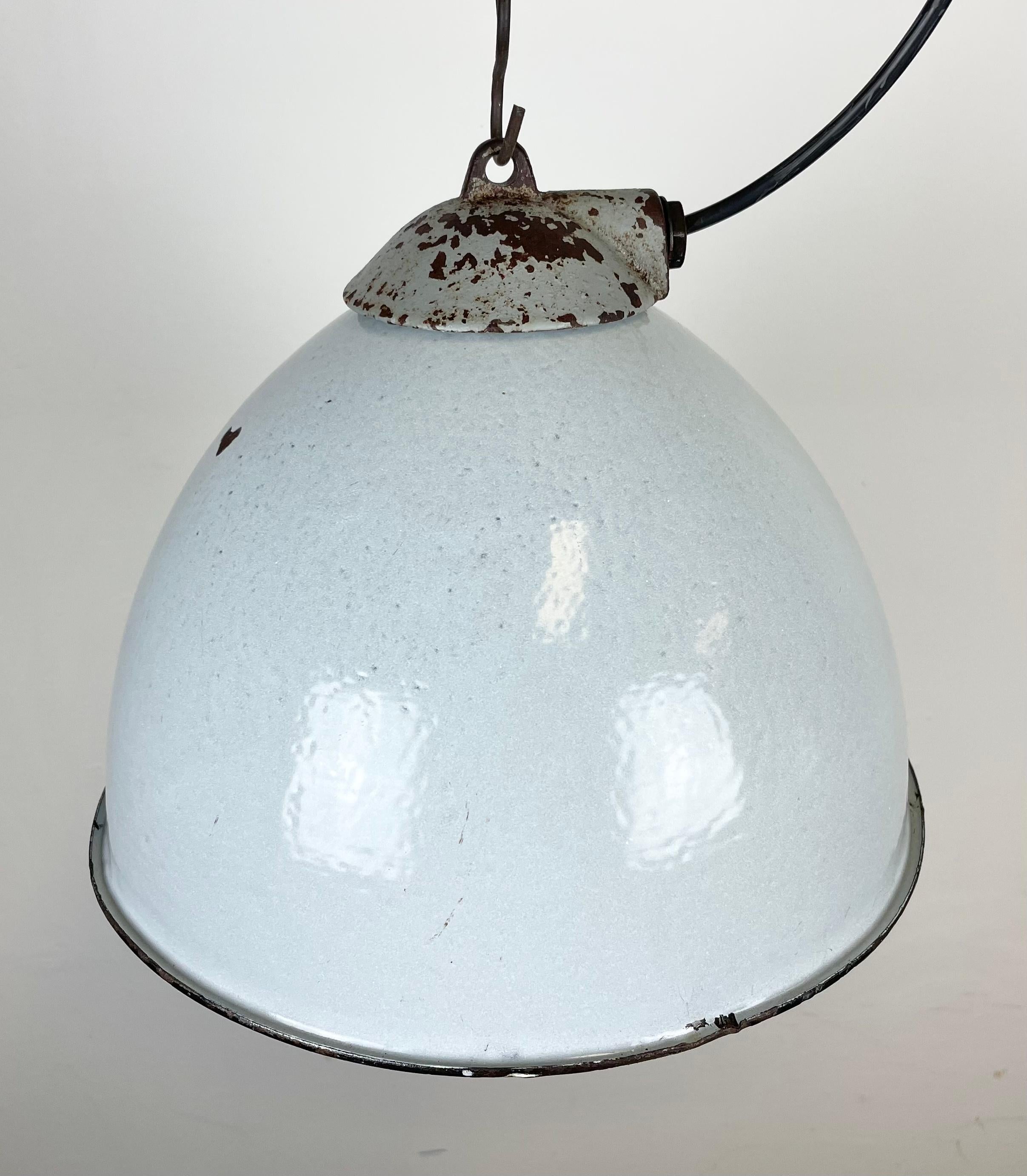 Industrial Grey Enamel Factory Lamp with Cast Iron Top from Zaos, 1960s For Sale 1