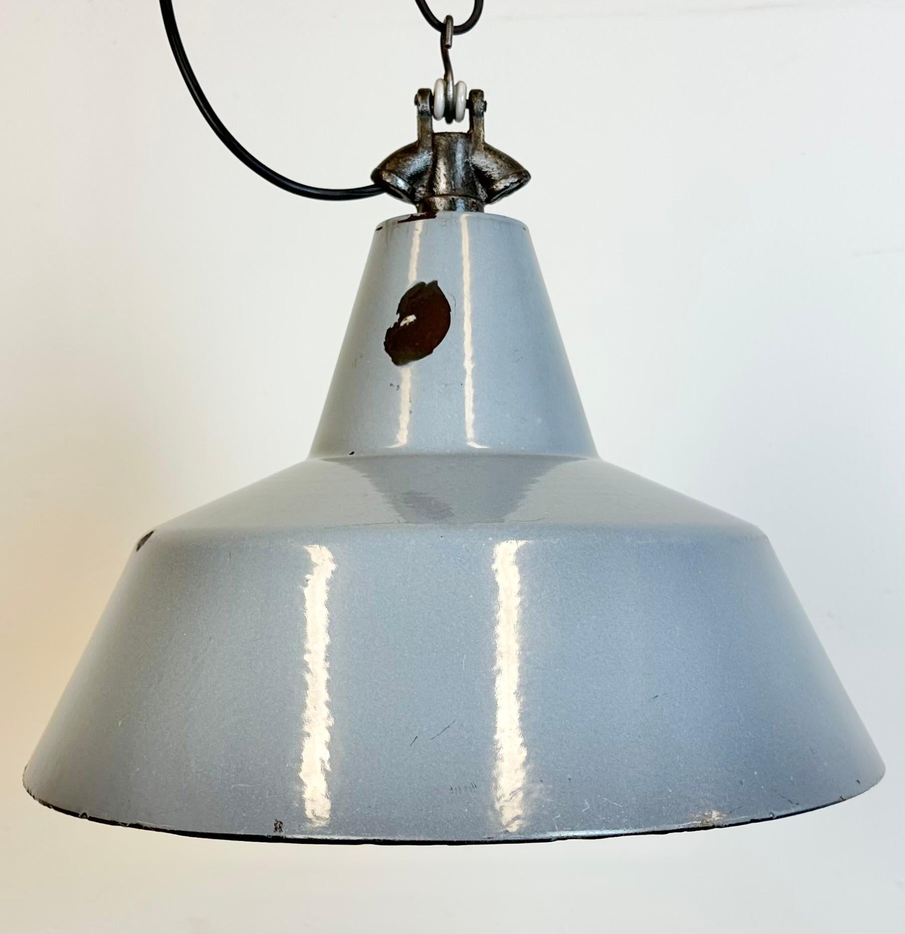Dutch Industrial Grey Enamel Factory Pendant Lamp, 1960s For Sale