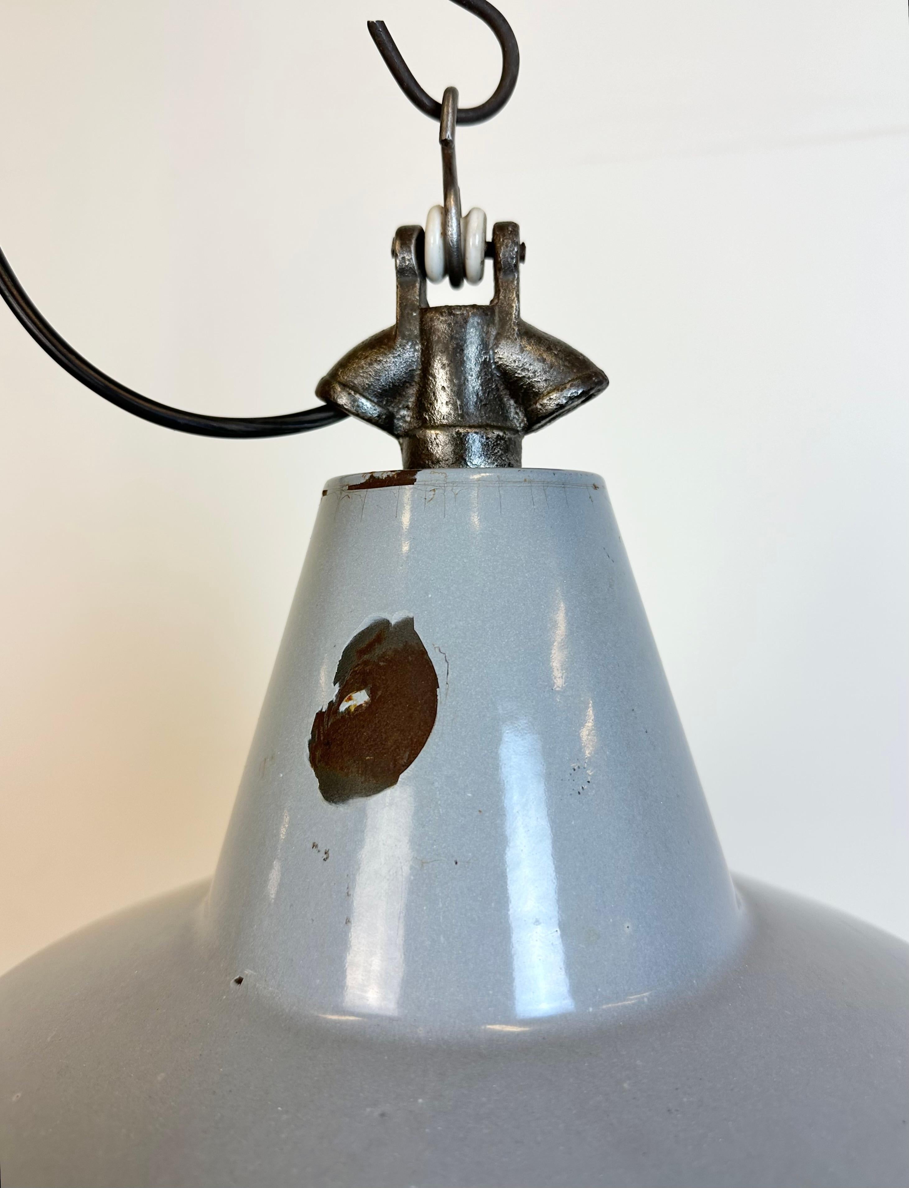 Cast Industrial Grey Enamel Factory Pendant Lamp, 1960s For Sale