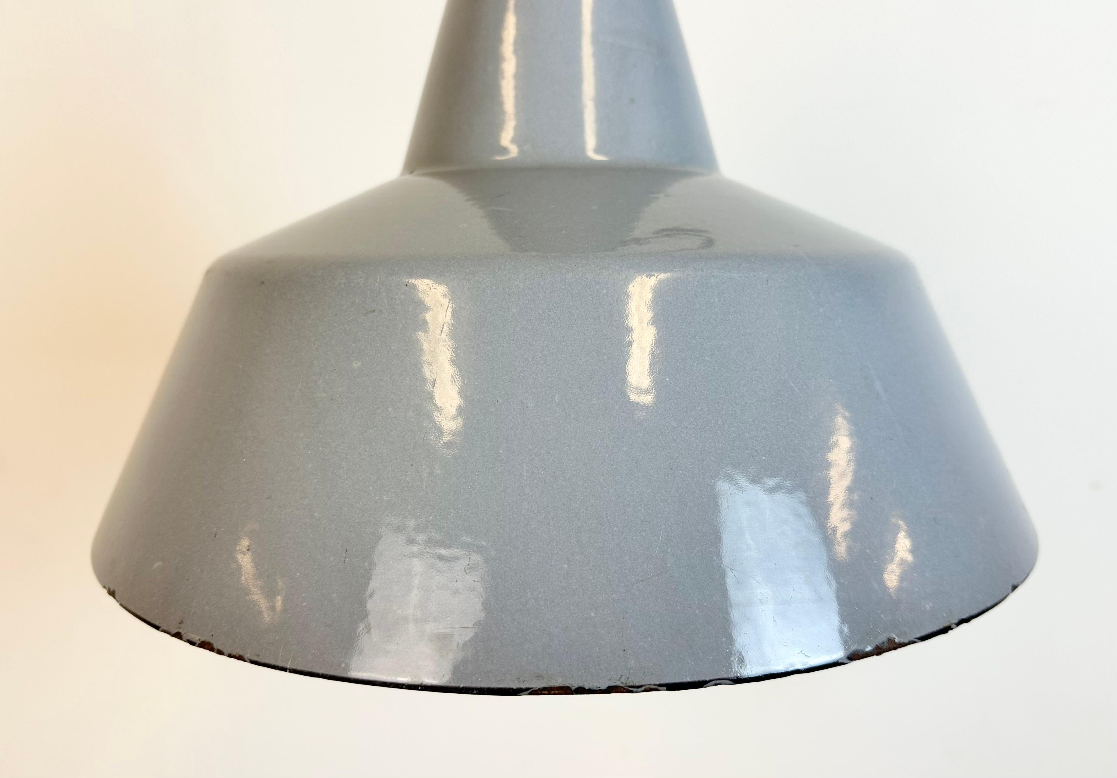 Industrial Grey Enamel Factory Pendant Lamp, 1960s For Sale 3