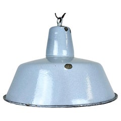 Lampe à suspension industrielle en émail gris, années 1960