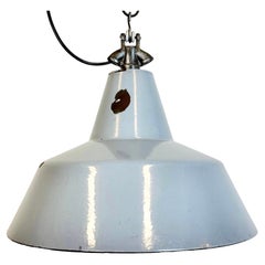 Lampe suspendue industrielle en émail gris, années 1960