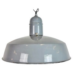 Industrial Grey Enamel Factory Pendant Lamp, 1960s