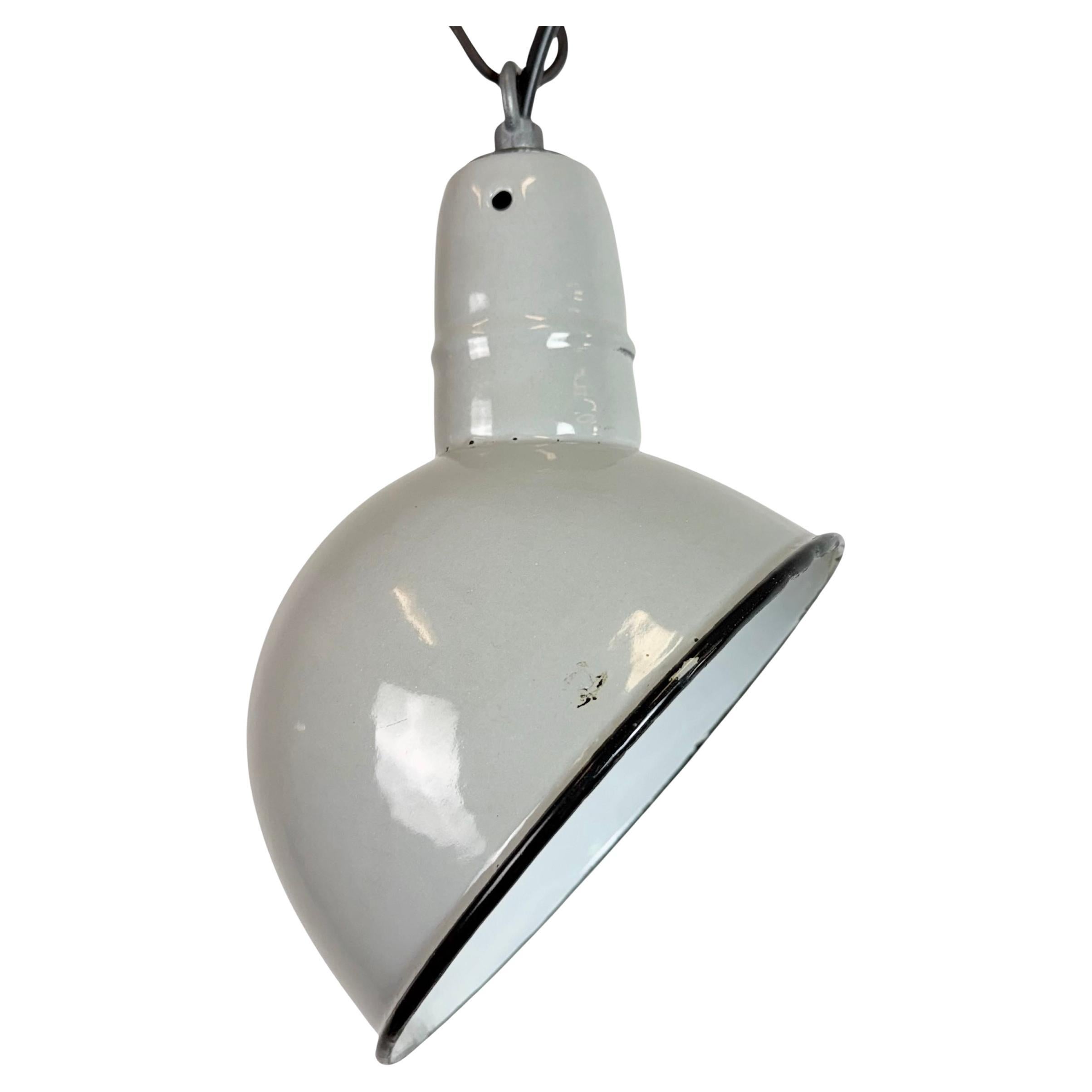 Lampada a sospensione industriale di fabbrica in smalto grigio, anni '60