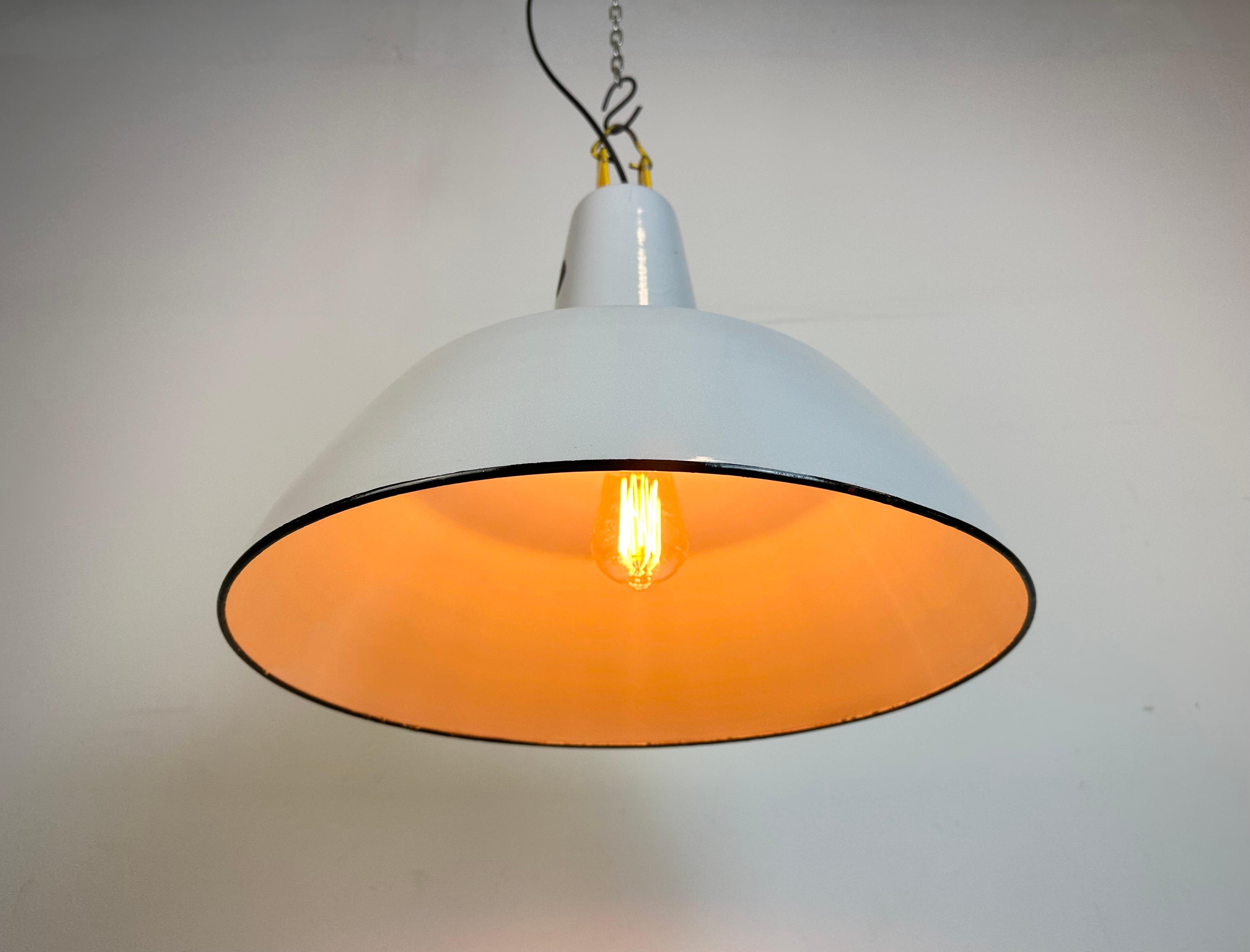 Industrial Grey Enamel Factory Pendant Lamp from Philips, 1960s For Sale 5