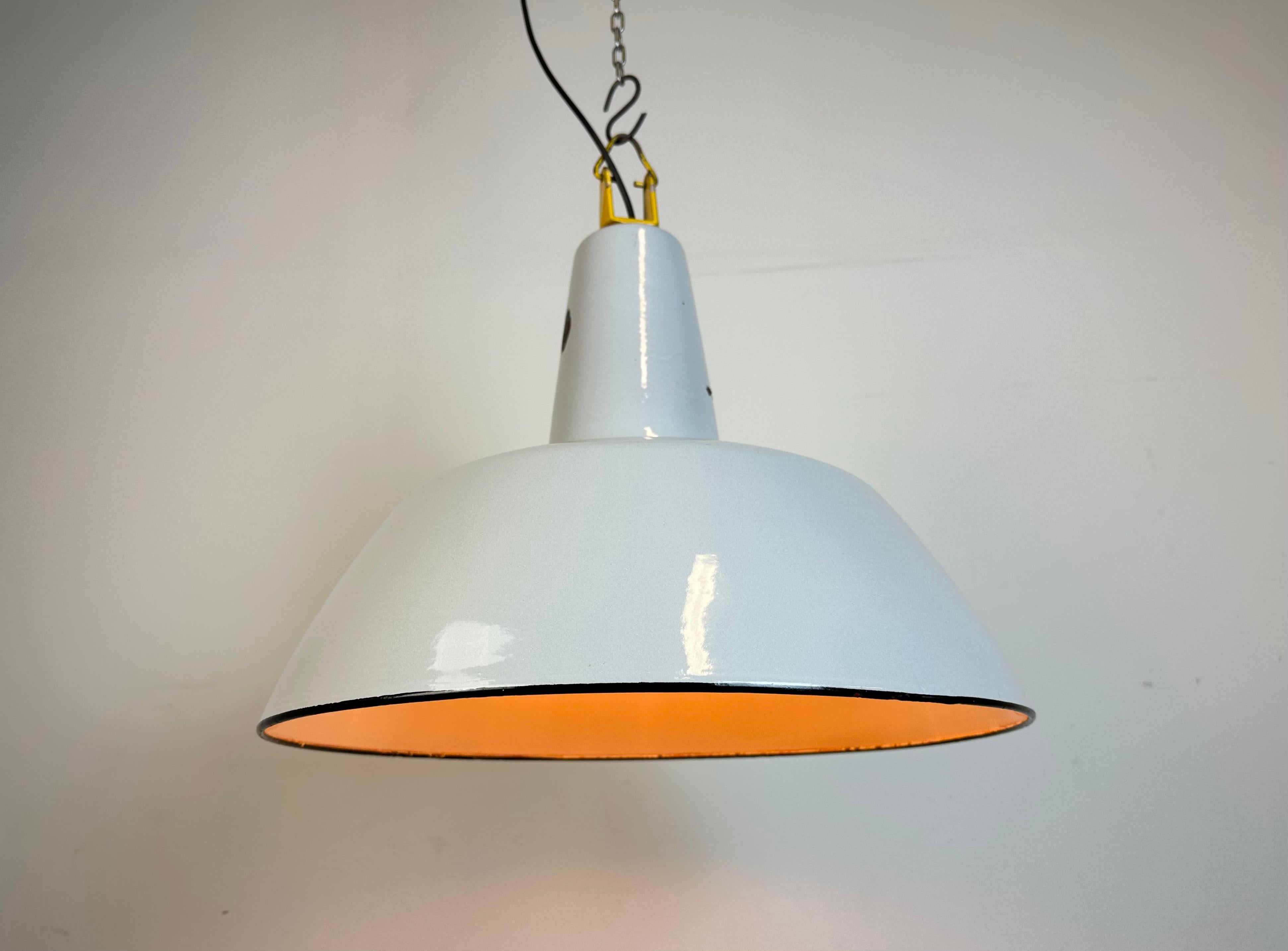 Industrial Grey Enamel Factory Pendant Lamp from Philips, 1960s For Sale 6