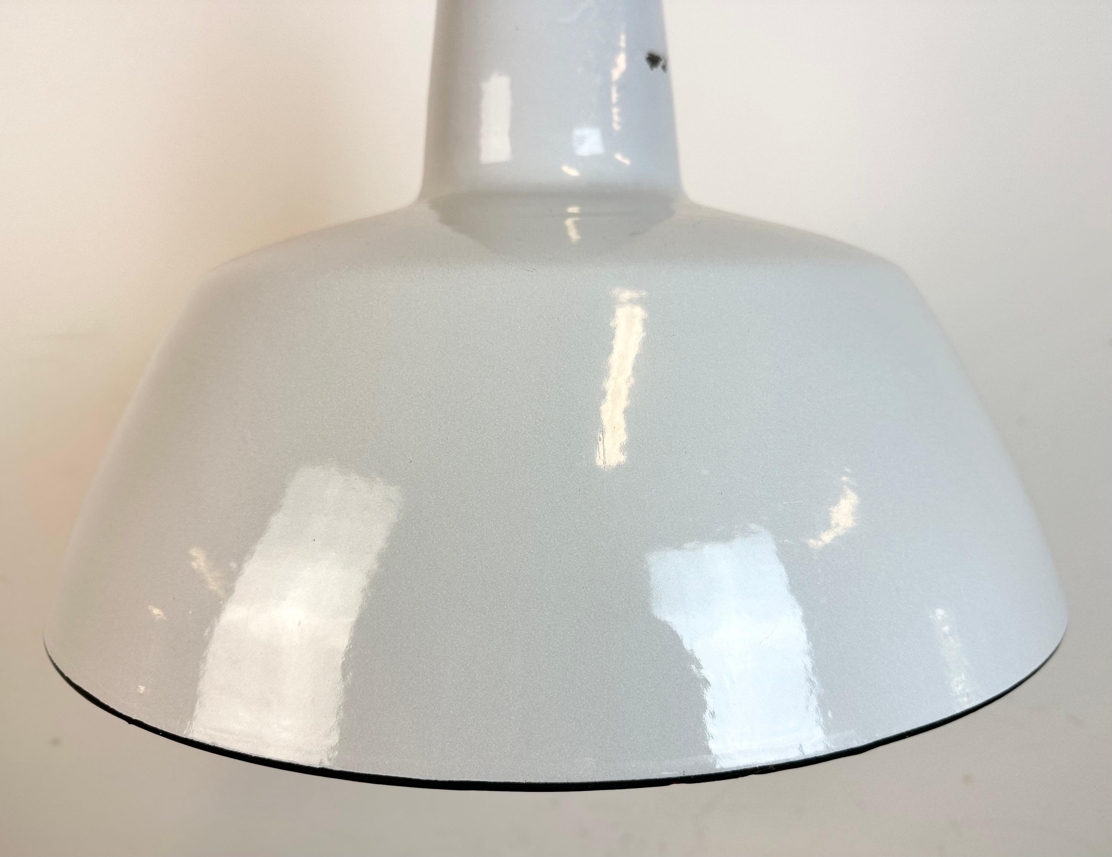Industrial Grey Enamel Factory Pendant Lamp from Philips, 1960s For Sale 1