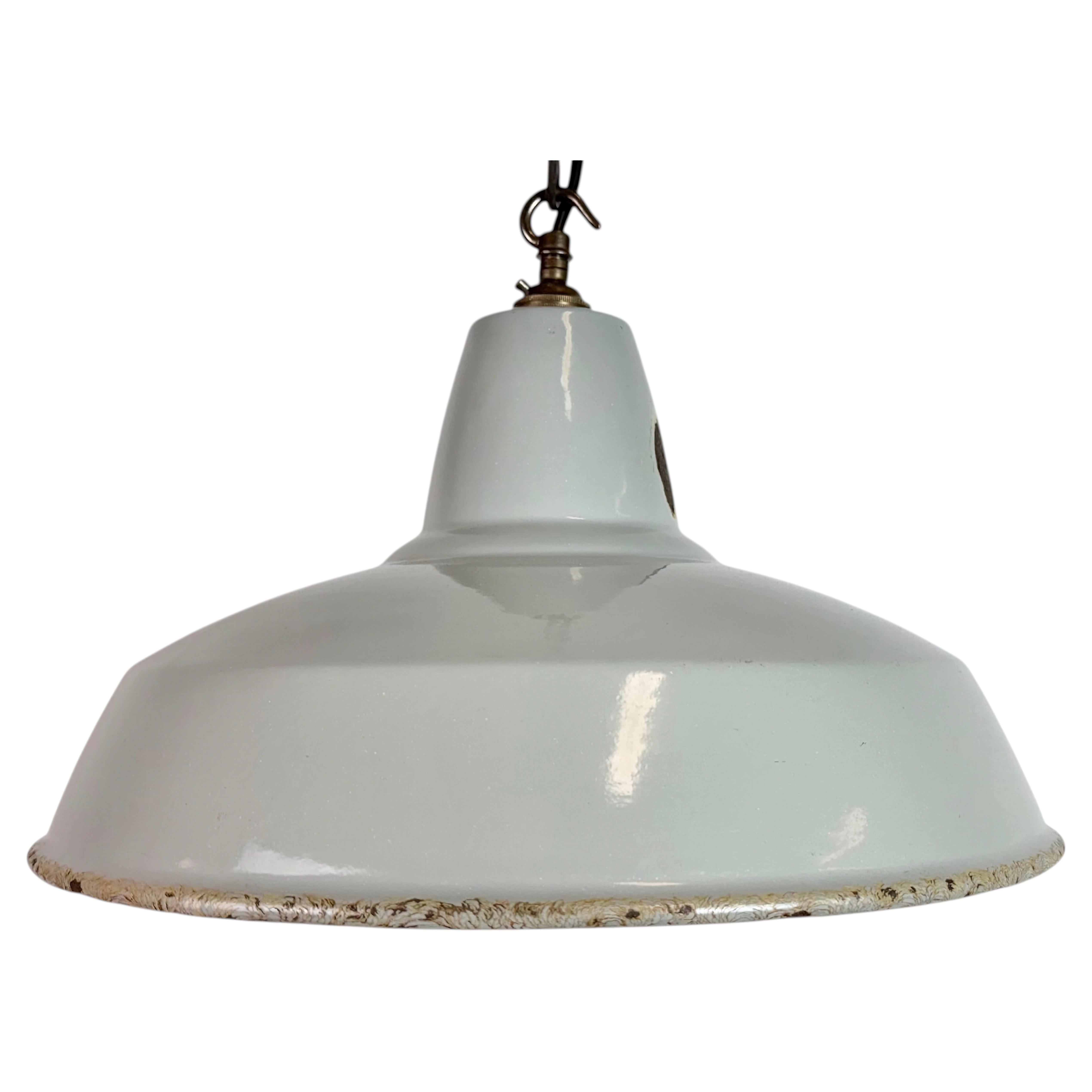 Industrielle graue Emaille-Fabrik-Pendelleuchte aus Thorlux, 1960er Jahre im Angebot