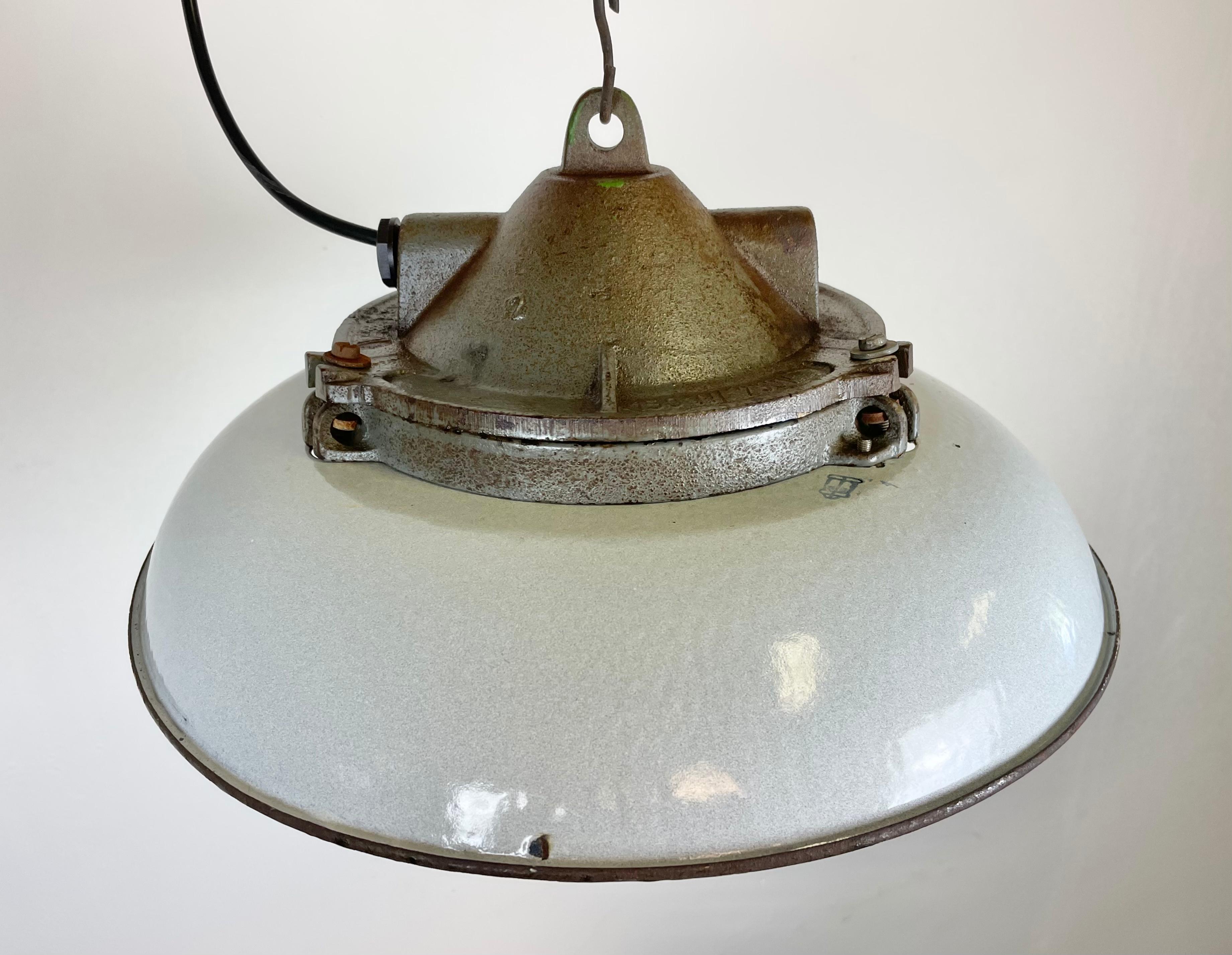 20th Century Industrial Grey Enamel Factory Pendant Lamp in Cast Iron from Zaos, 1960s For Sale