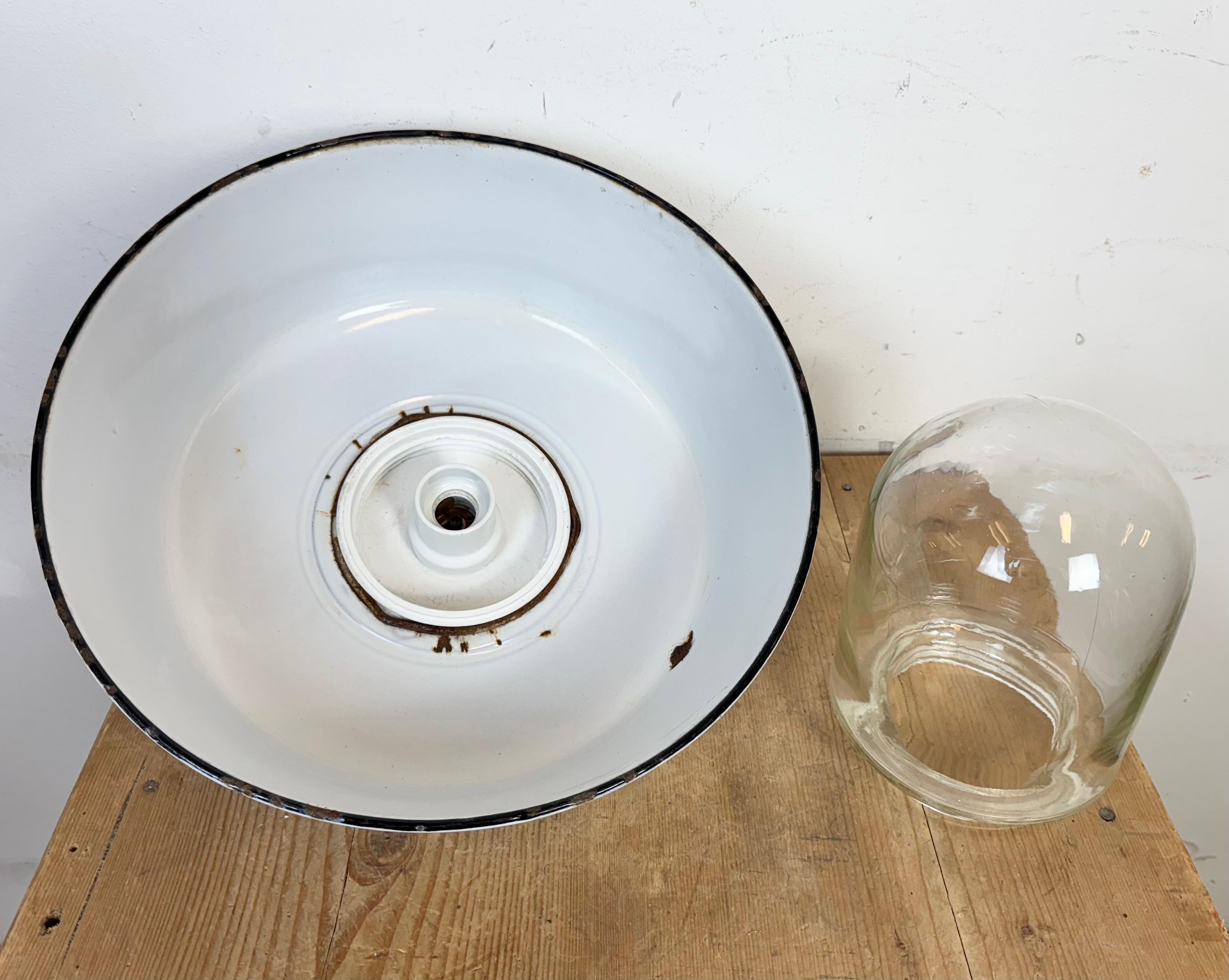 Lampada a sospensione industriale di fabbrica in smalto grigio con copertura in vetro, anni '60 in vendita 8